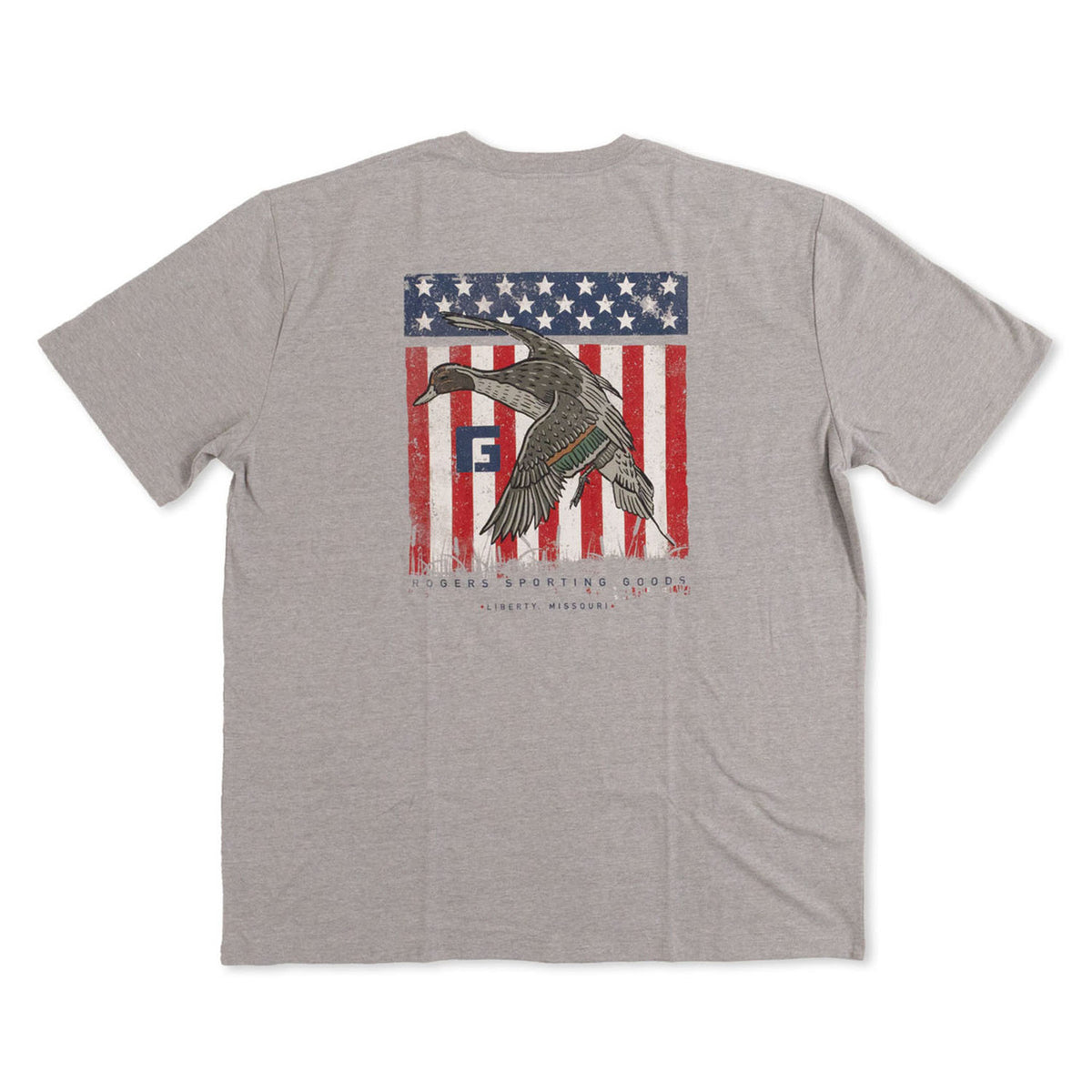 Image of the Rogers Sporting Goods Patriotic Pintail T-Shirt in Ultimate Gray Light Heather