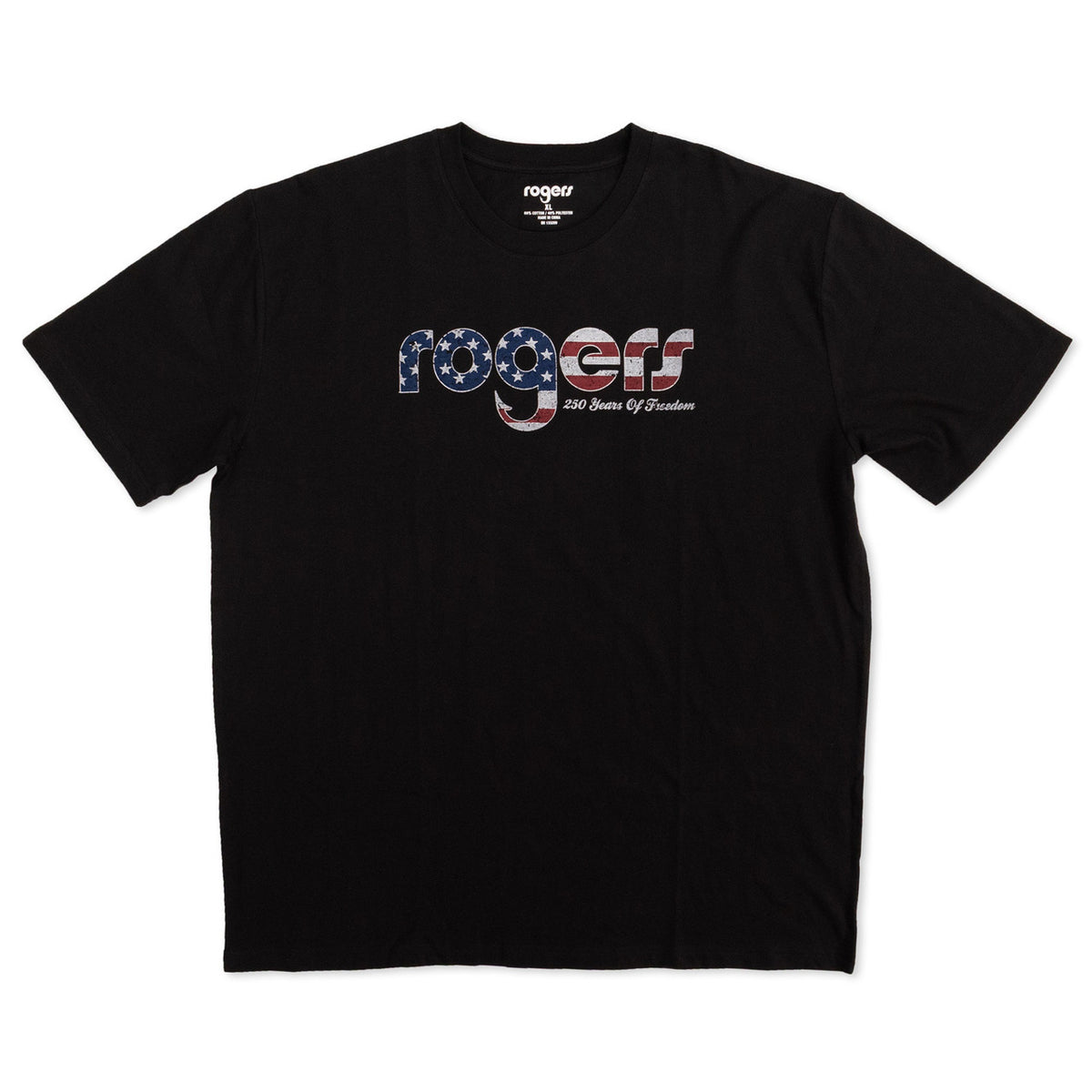 Front Image of the Rogers Sporting Goods Flag Filled T-Shirt.