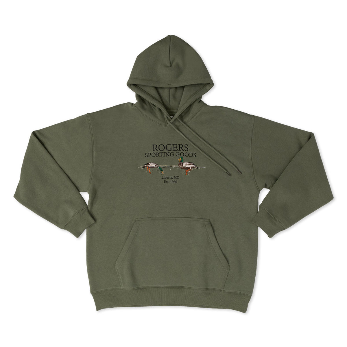 Front image of the Rogers Above Below Mallard Hoodie.