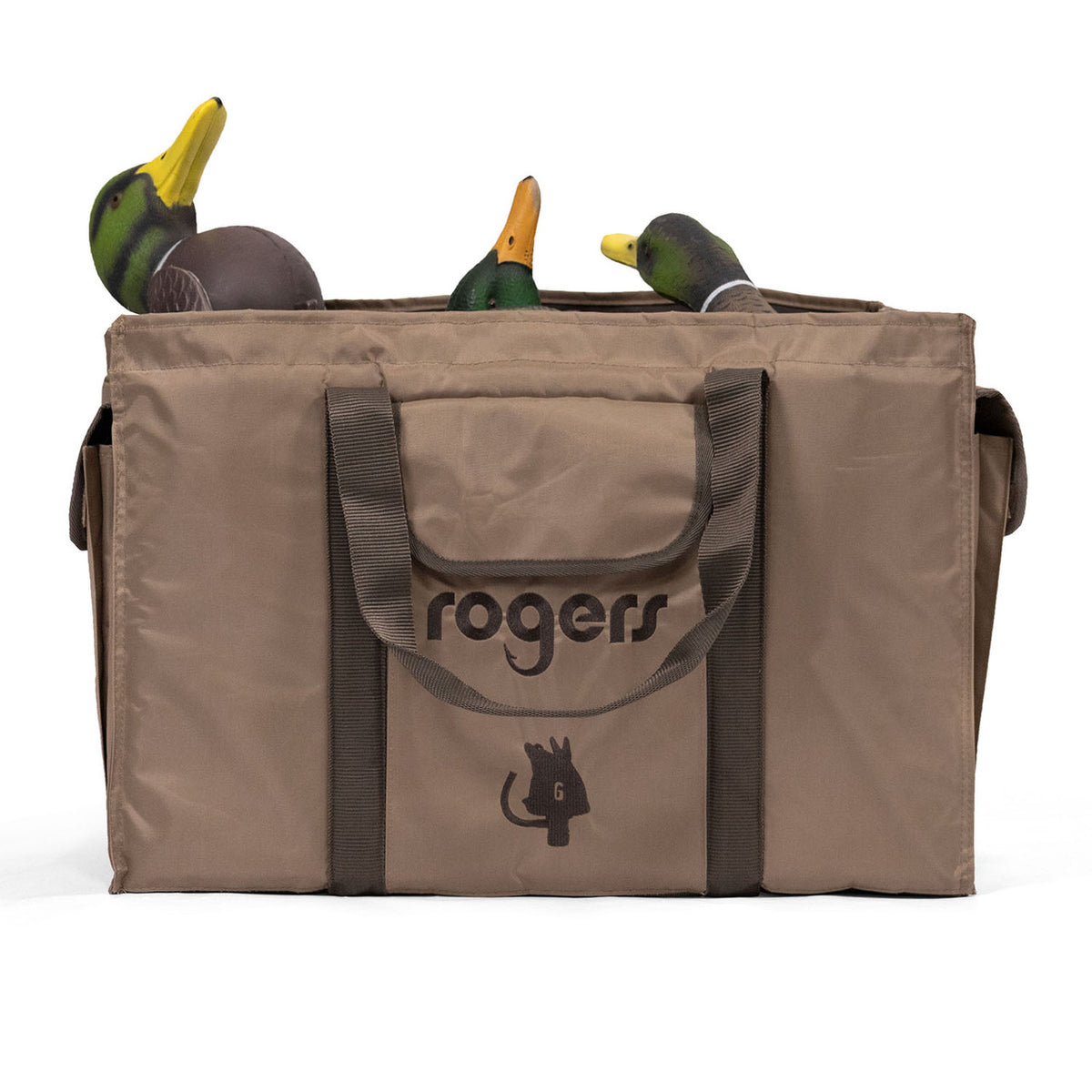 Front Image with Decoys of the Rogers Sporting Goods 6 Slot Water Motion Decoy Bag.