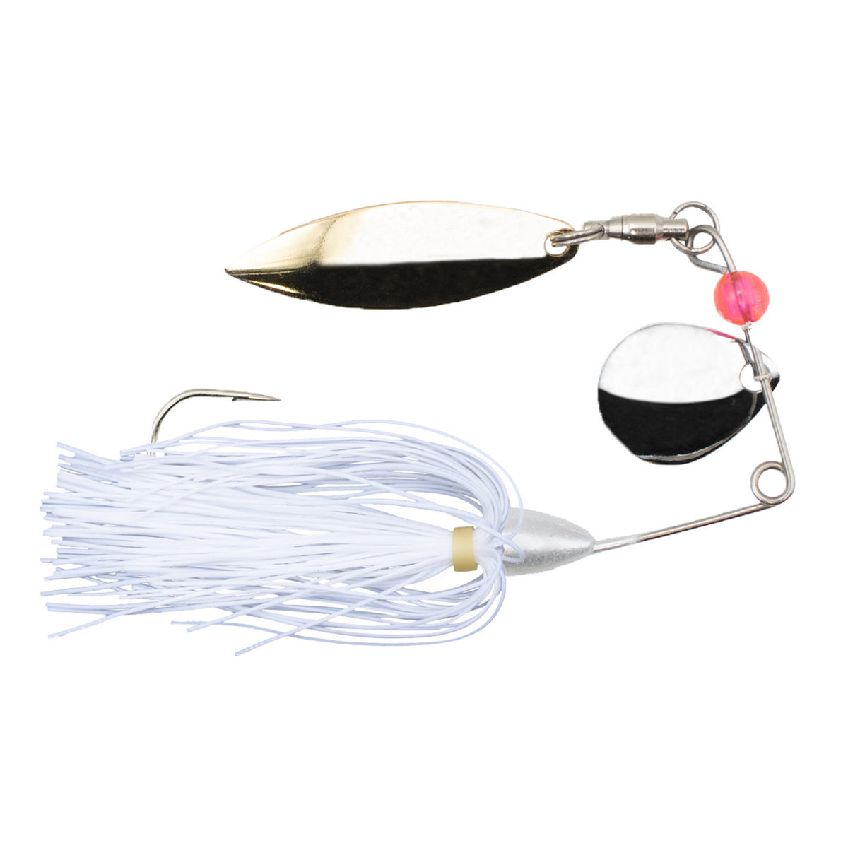 Mini GO-2 Gold & Silver Blade Spinnerbait Image in White
