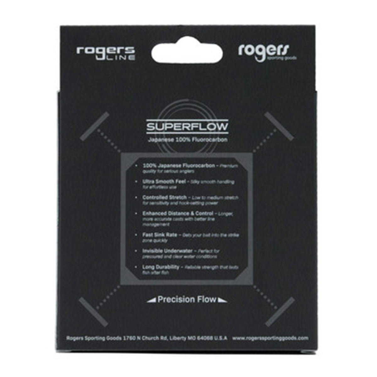 Back image of the Rogers Sporting Goods SuperFlow Japanese Fluorocarbon Fishing Line.