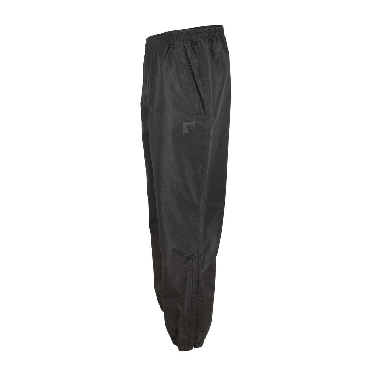 side image of Rogers Sporting Goods Storm Stopper Rain Pants in Black.