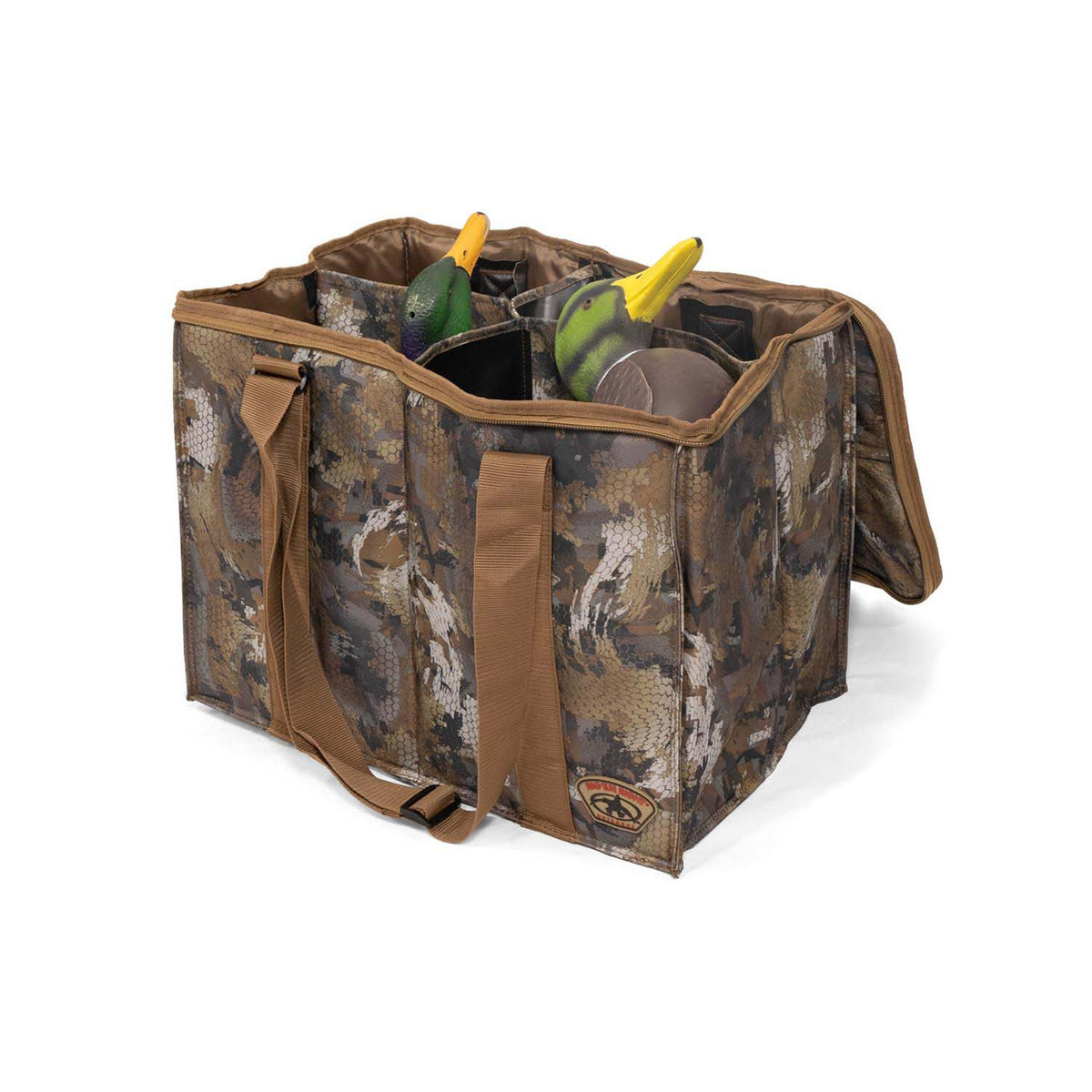 Tilted open image of the Rig Em Right Deluxe 4-Slot Motion Decoy Bag.