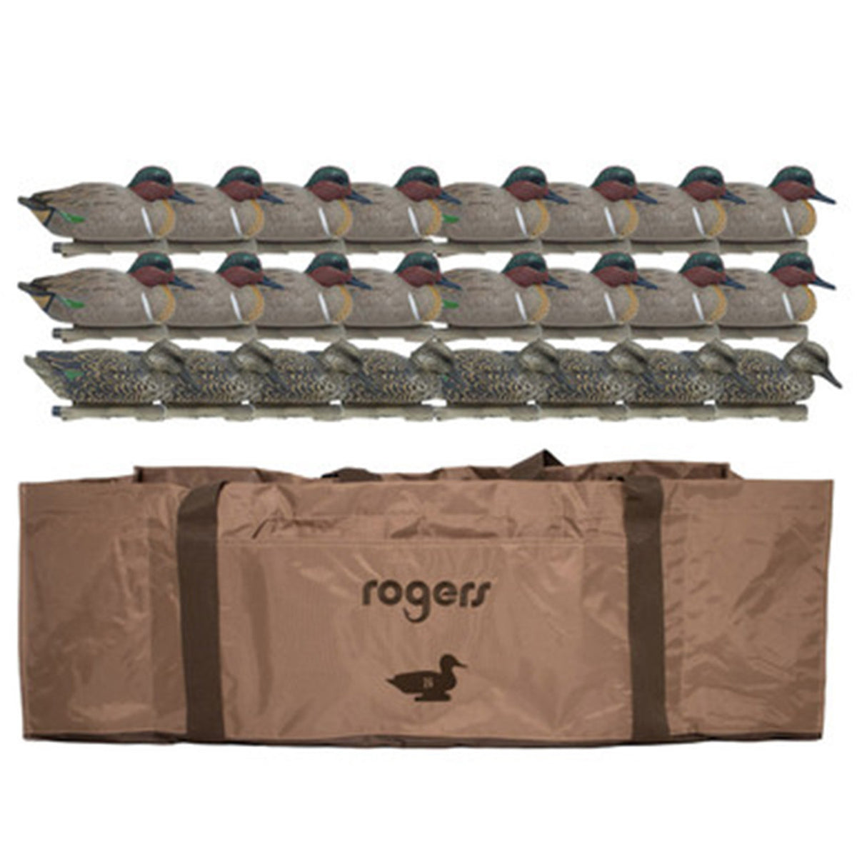 Image of the Rig Em Right Mainline Series Green-Winged Teal Decoys with Rogers Teal Bag.