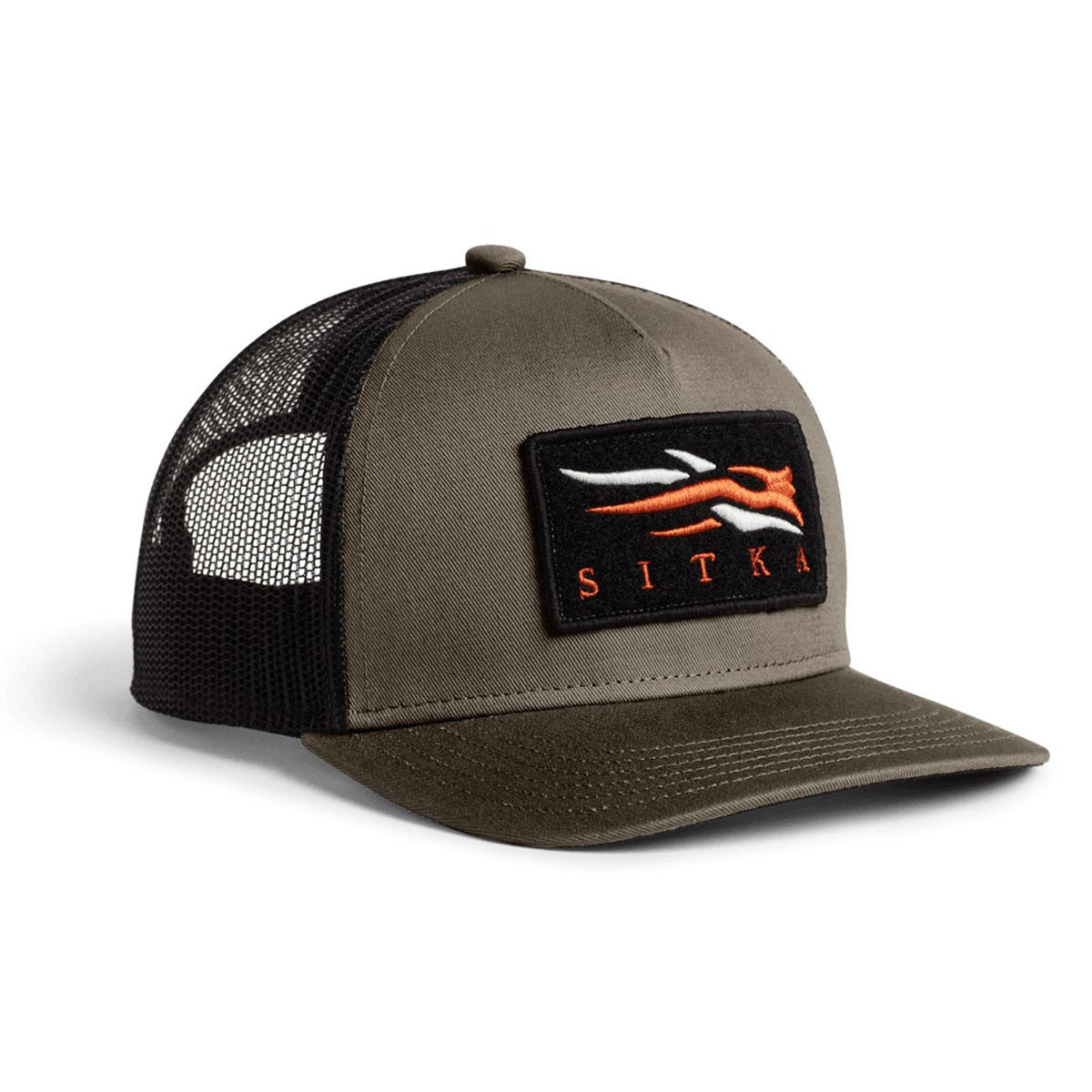 Sitka Velcro Icon Mid Trucker Hat Image in Covert Bark