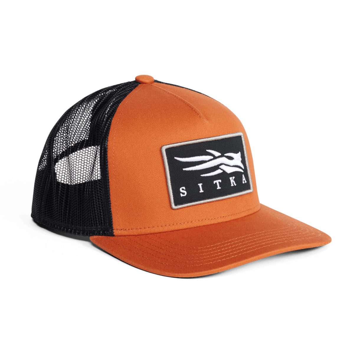 Sitka Icon Patch Hi Pro Trucker Hat Image in Black Orange