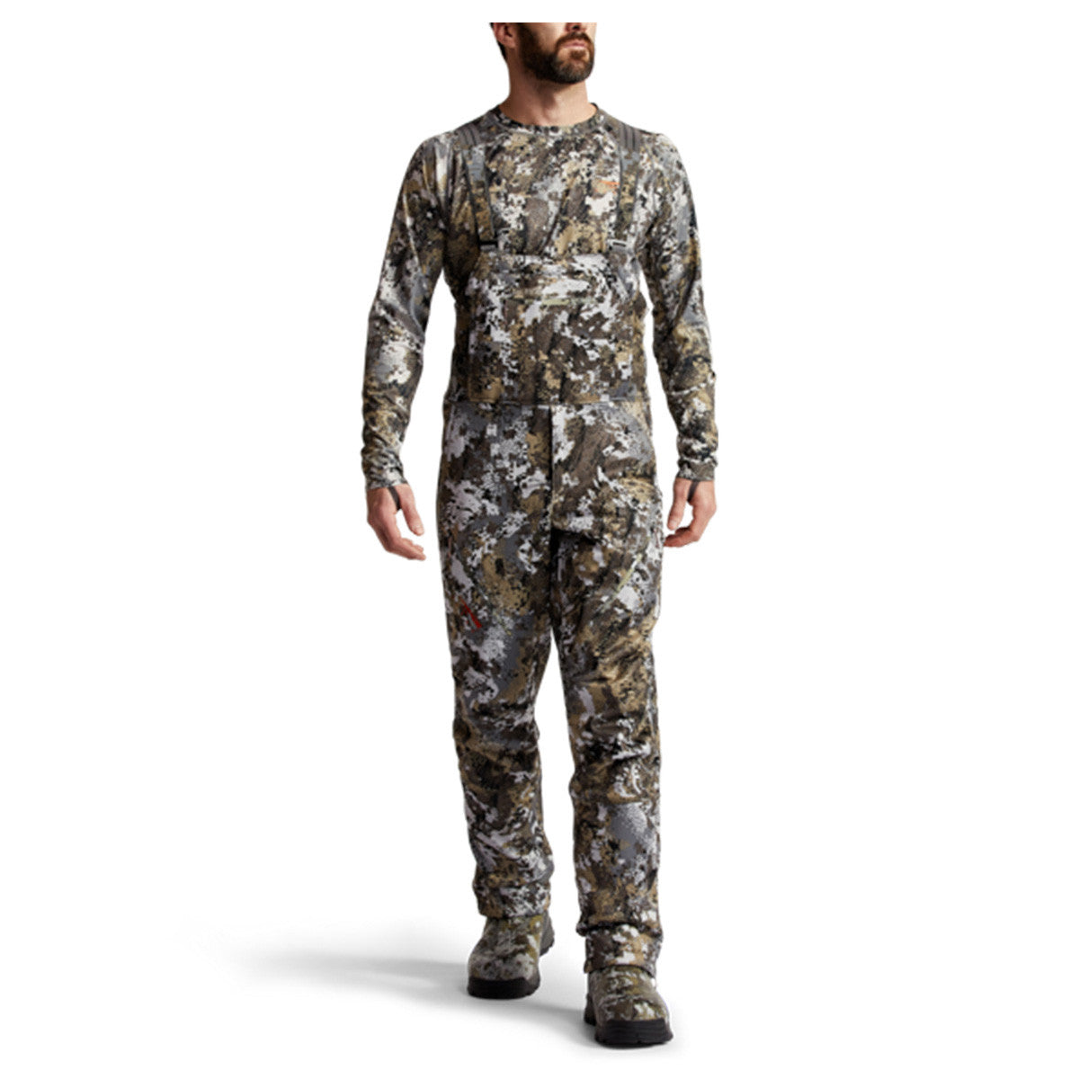 Sitka Fanatic Lite Bib in Elevated II Camo Front Model Image
