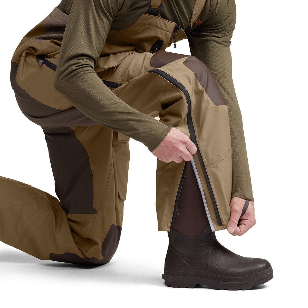 Sitka Hudson Bib Zippered Legs Image in Dirt