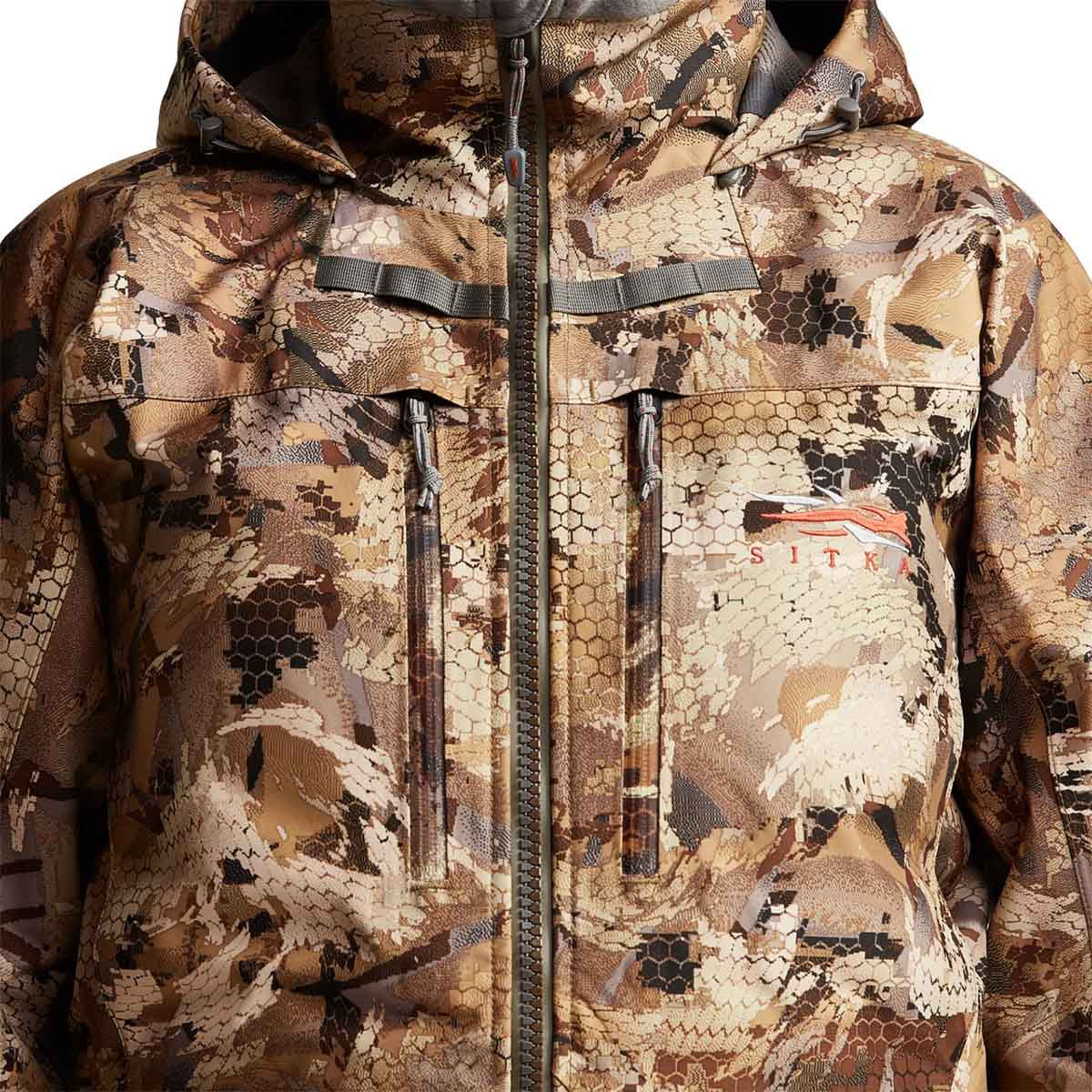 Sitka Women's Hudson Jacket Front Closeup Image in Optifade Waterfowl Marsh