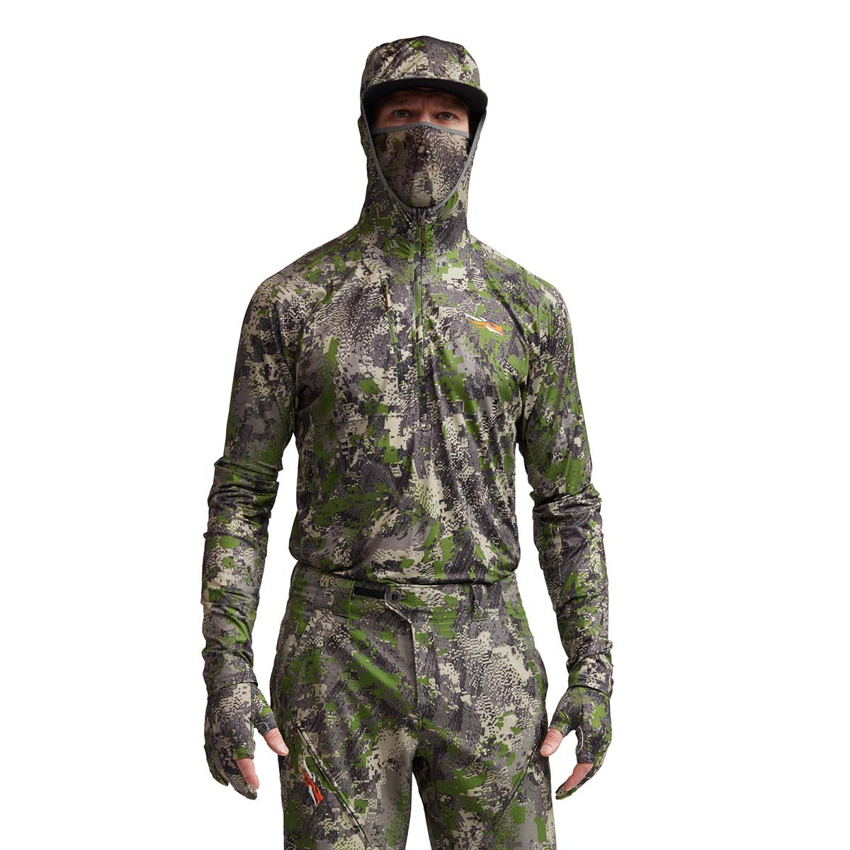 Sitka Equinox Guard Hoodie Front Model Image in Optifade Cover