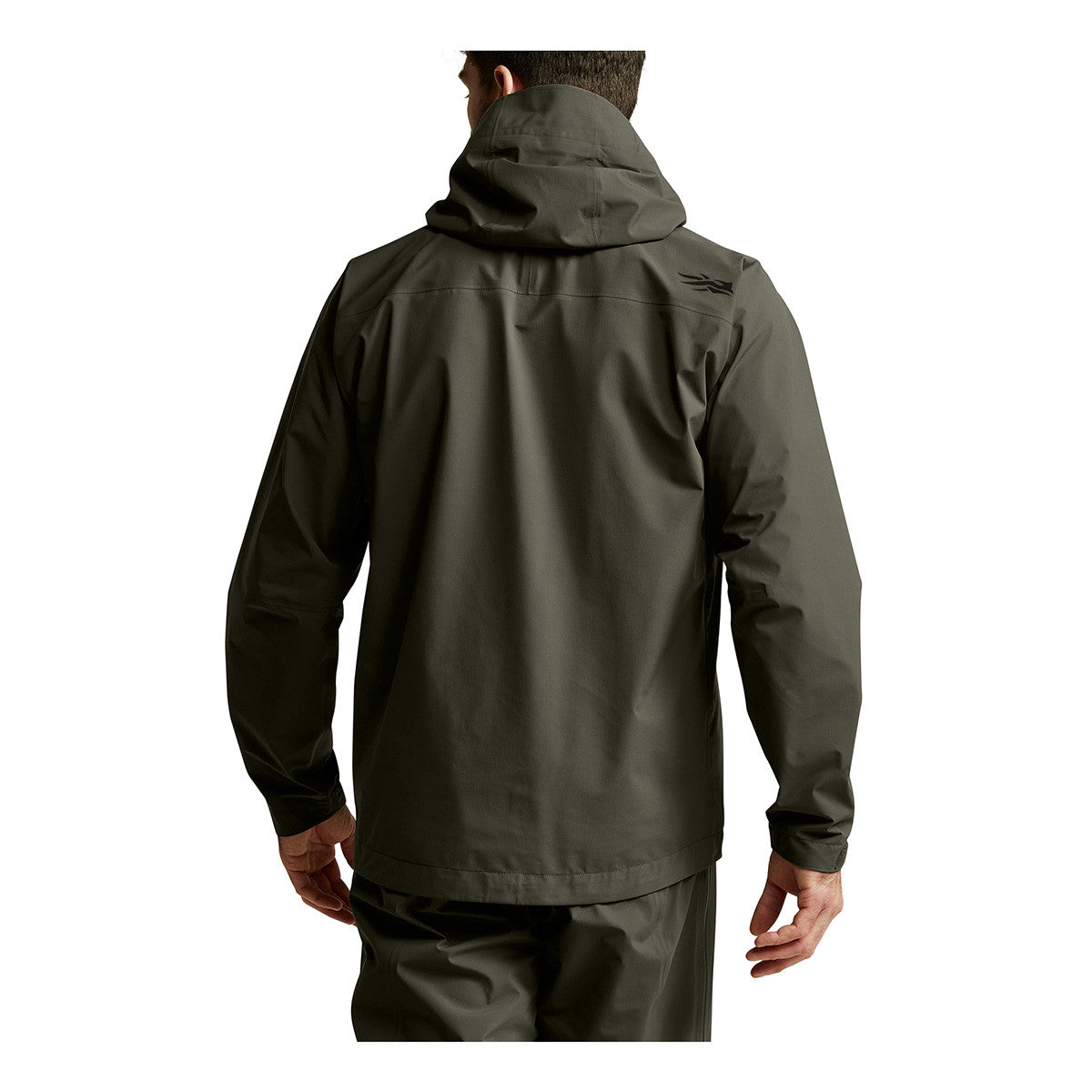 Sitka Dew Point Jacket Back Model Image in Deep Lichen