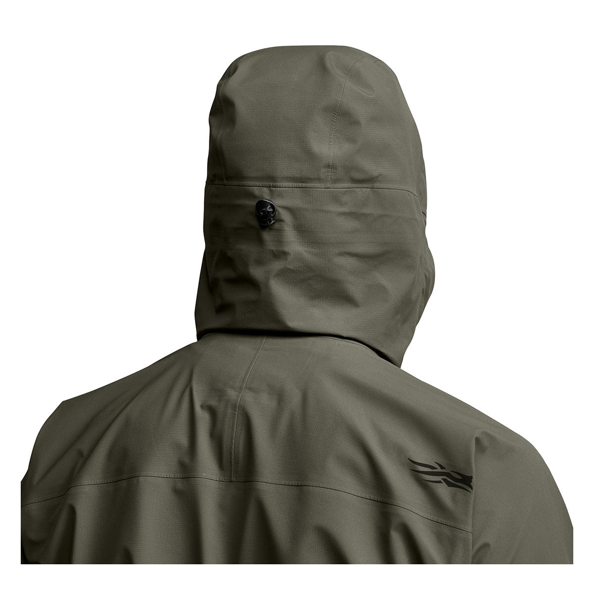 Sitka Dew Point Jacket Hood Image in Deep Lichen