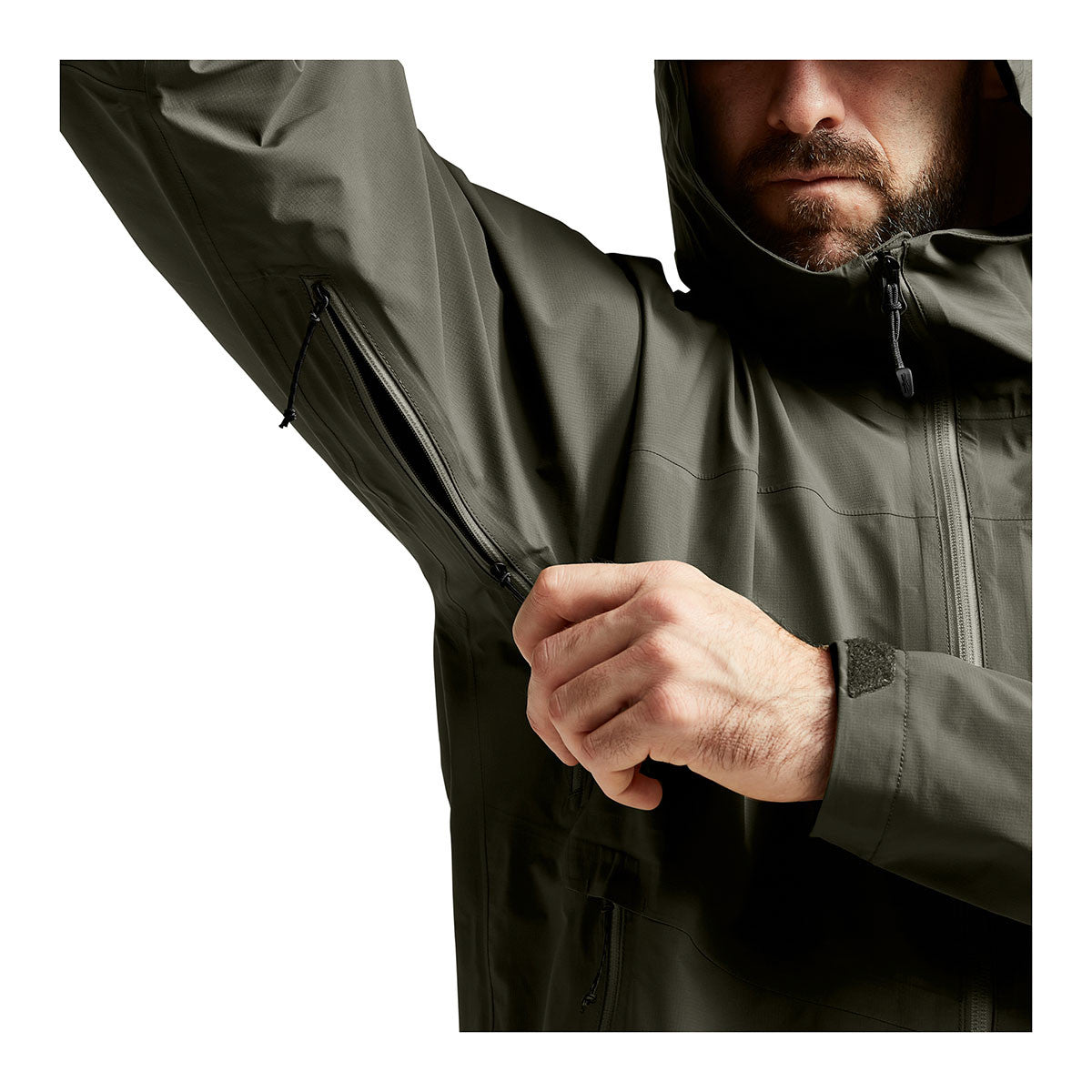 Sitka Dew Point Jacket Pit Zip Image in Deep Lichen