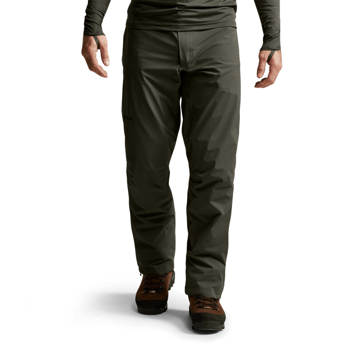 Sitka Dew Point Pant Front Model Image in Deep Lichen