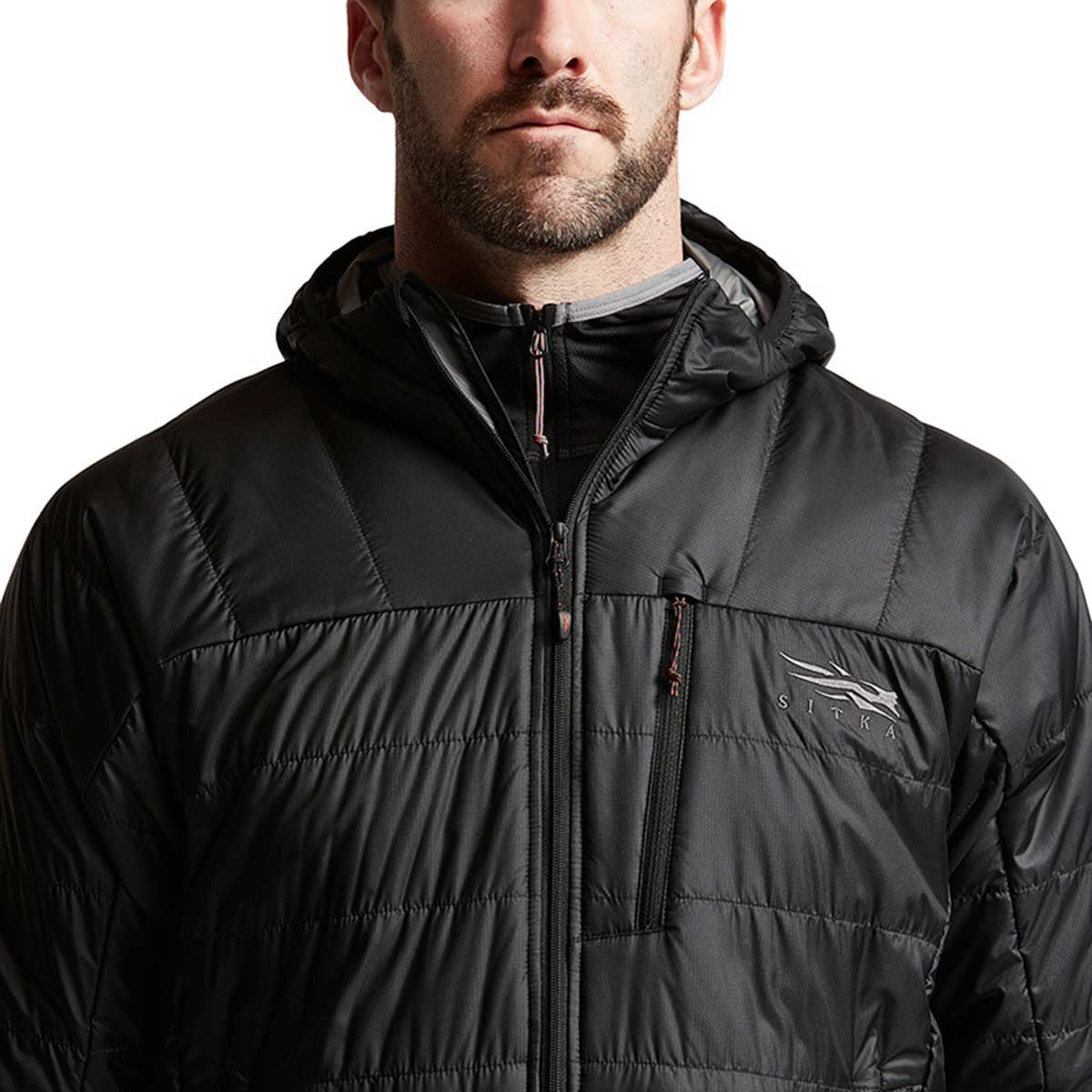 Sitka Kelvin AeroLite Jacket Front Model Image in Black