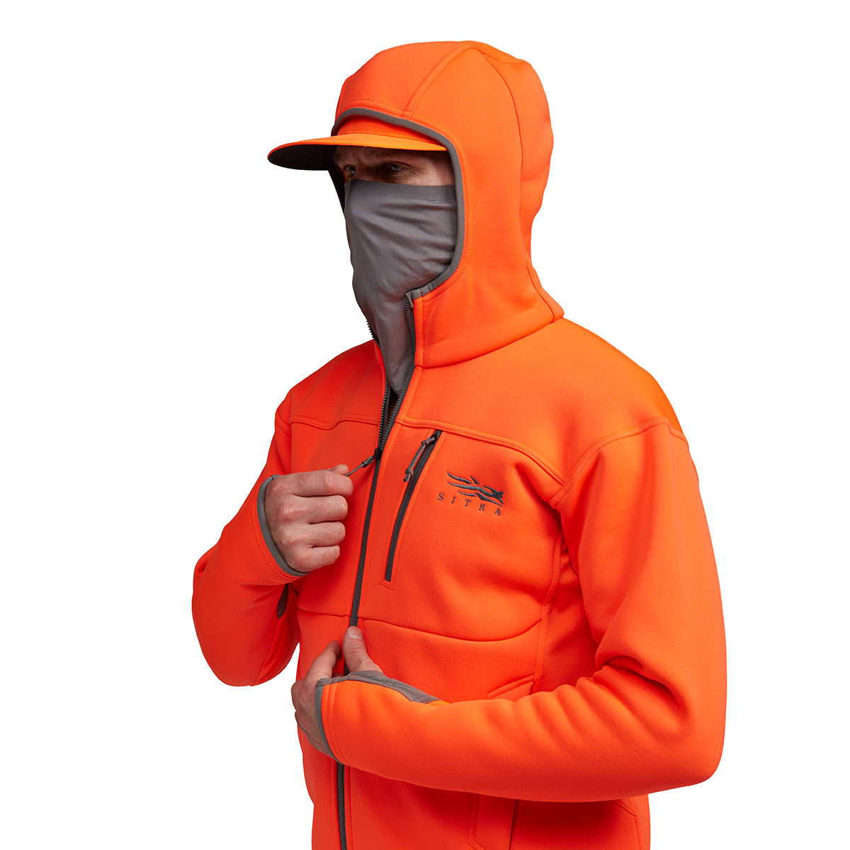 Sitka Traverse Hoodie Side Model Zipper Image