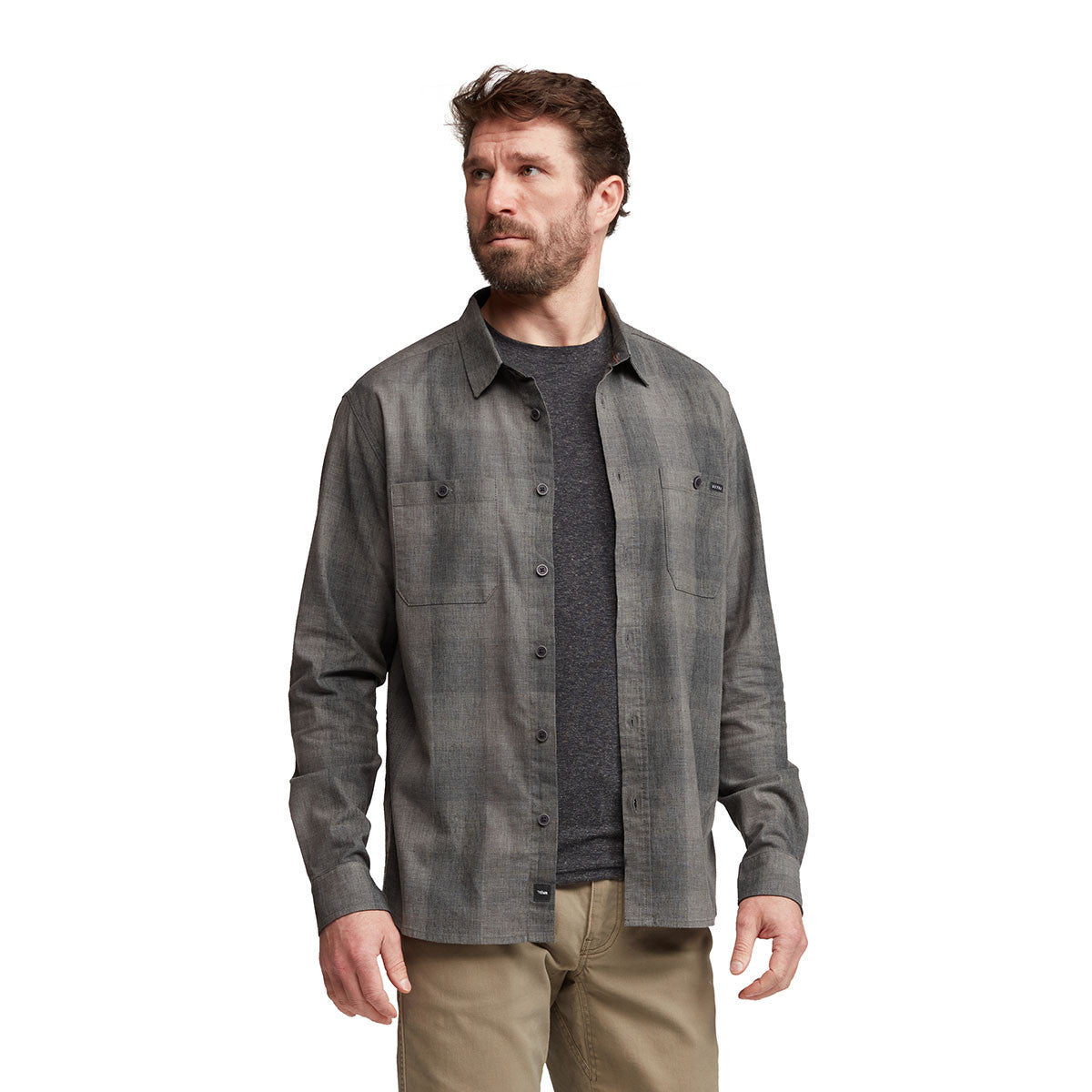 Sitka Ambary Long-Sleeve Shirt Model Image in Obsidian Plaid