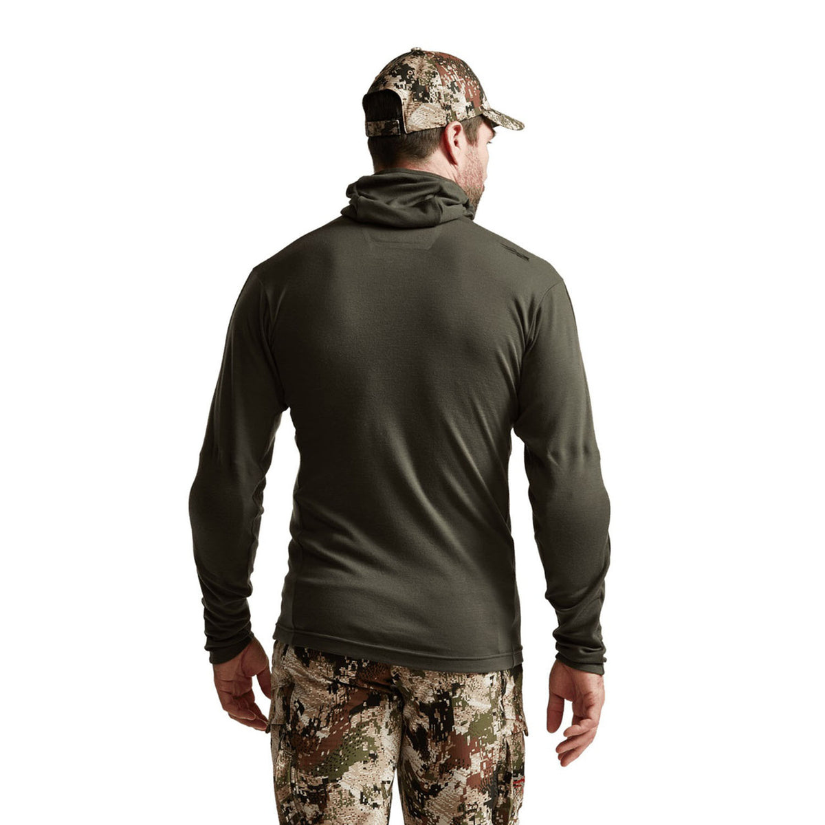 Sitka Intercept Hoodie Back Model Image in Deep Lichen
