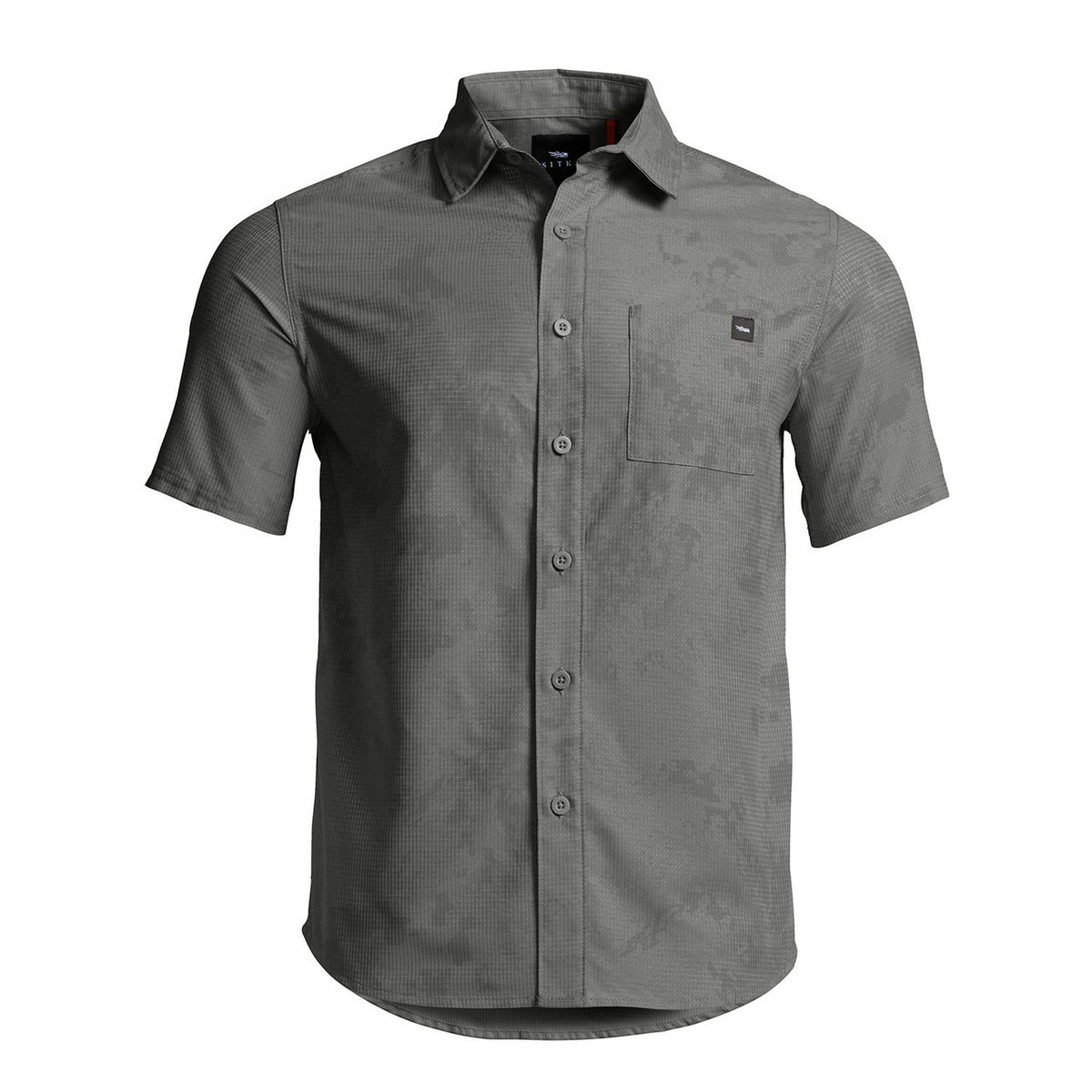 Image of Sitka Mojave Button Down Short-Sleeve Shirt Image in Granite Camo.