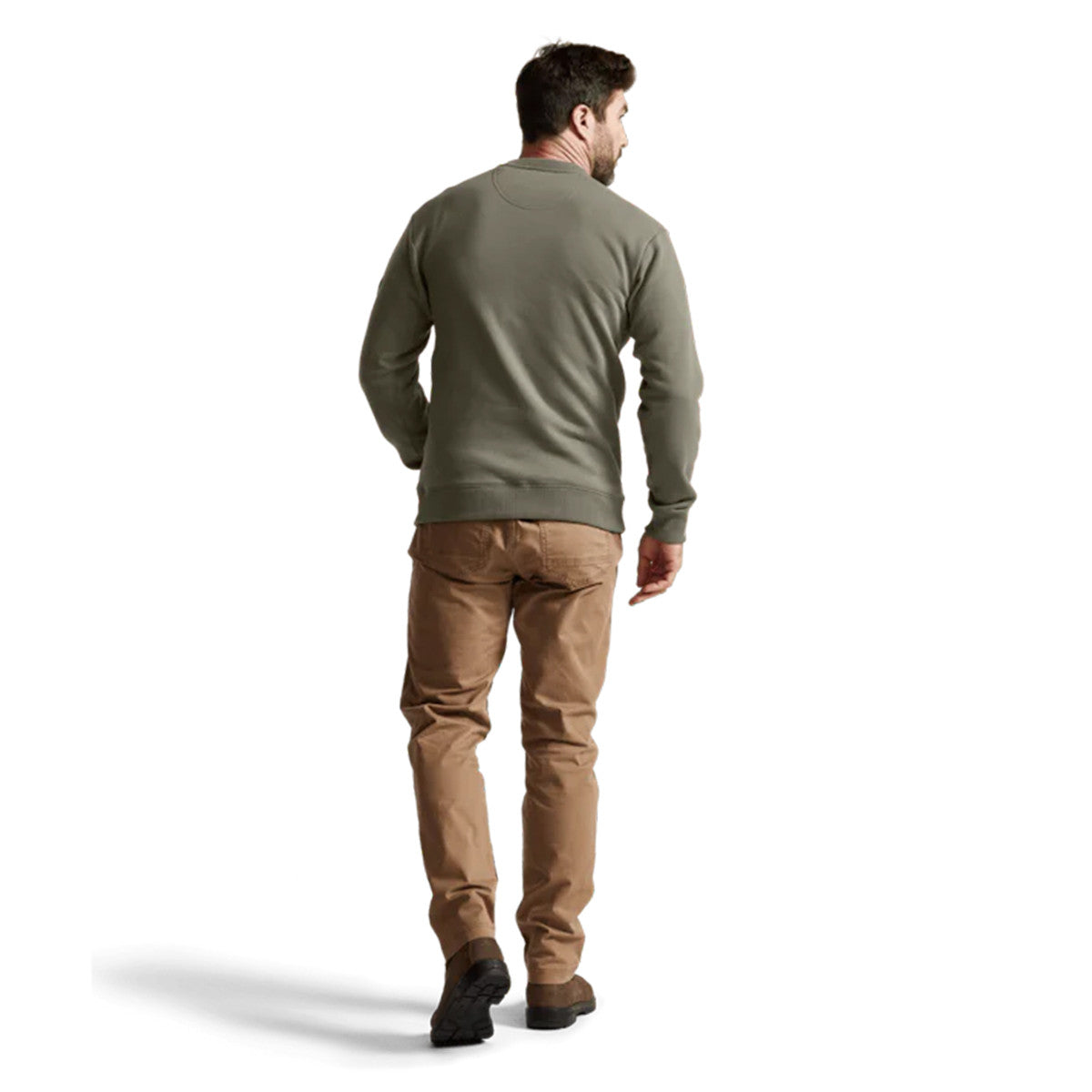 Sitka Essential Crew Sweatshirt Model Back Image, Oak Variation