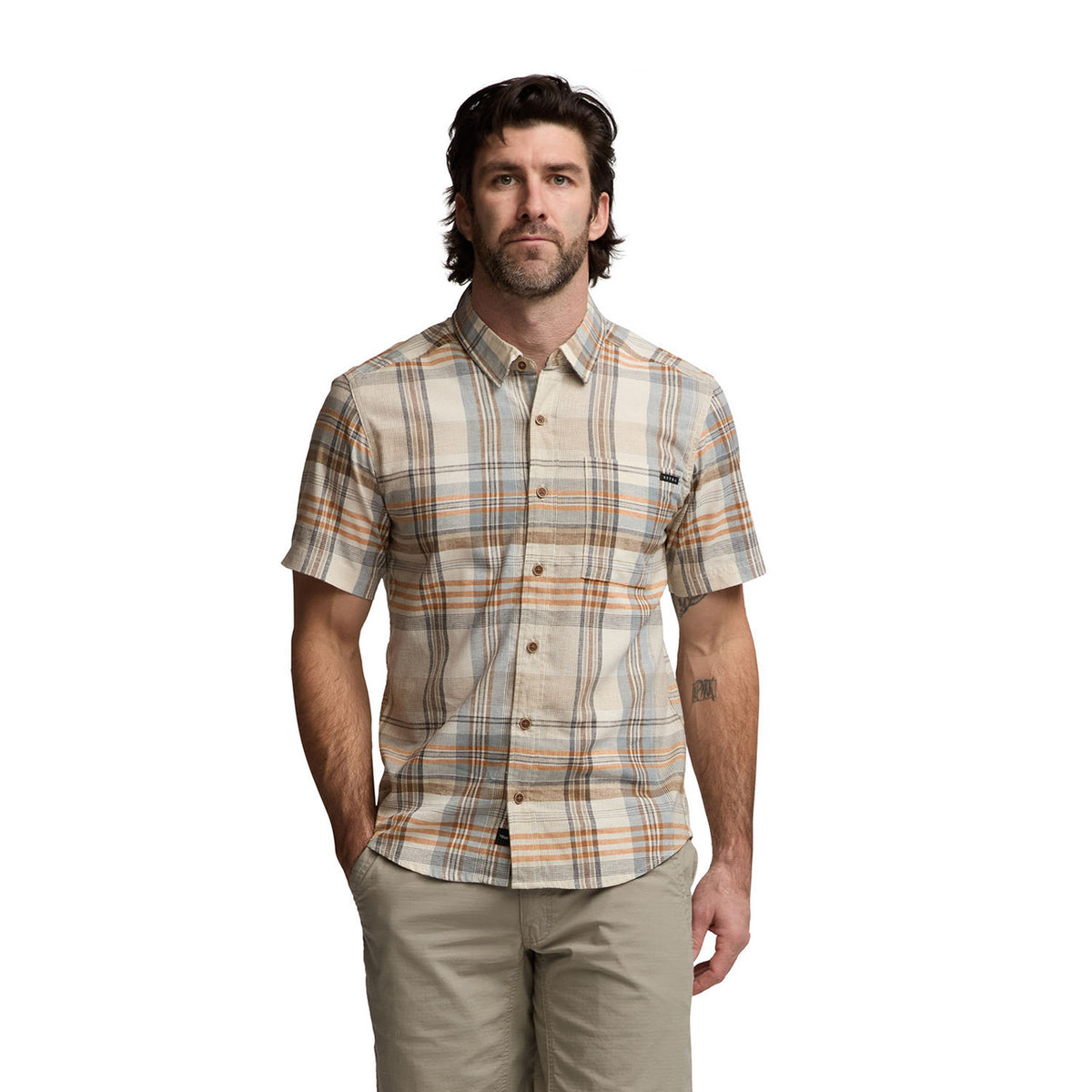 Ambary Short-Sleeve Shirt Model Image in Ember Spring Plaid