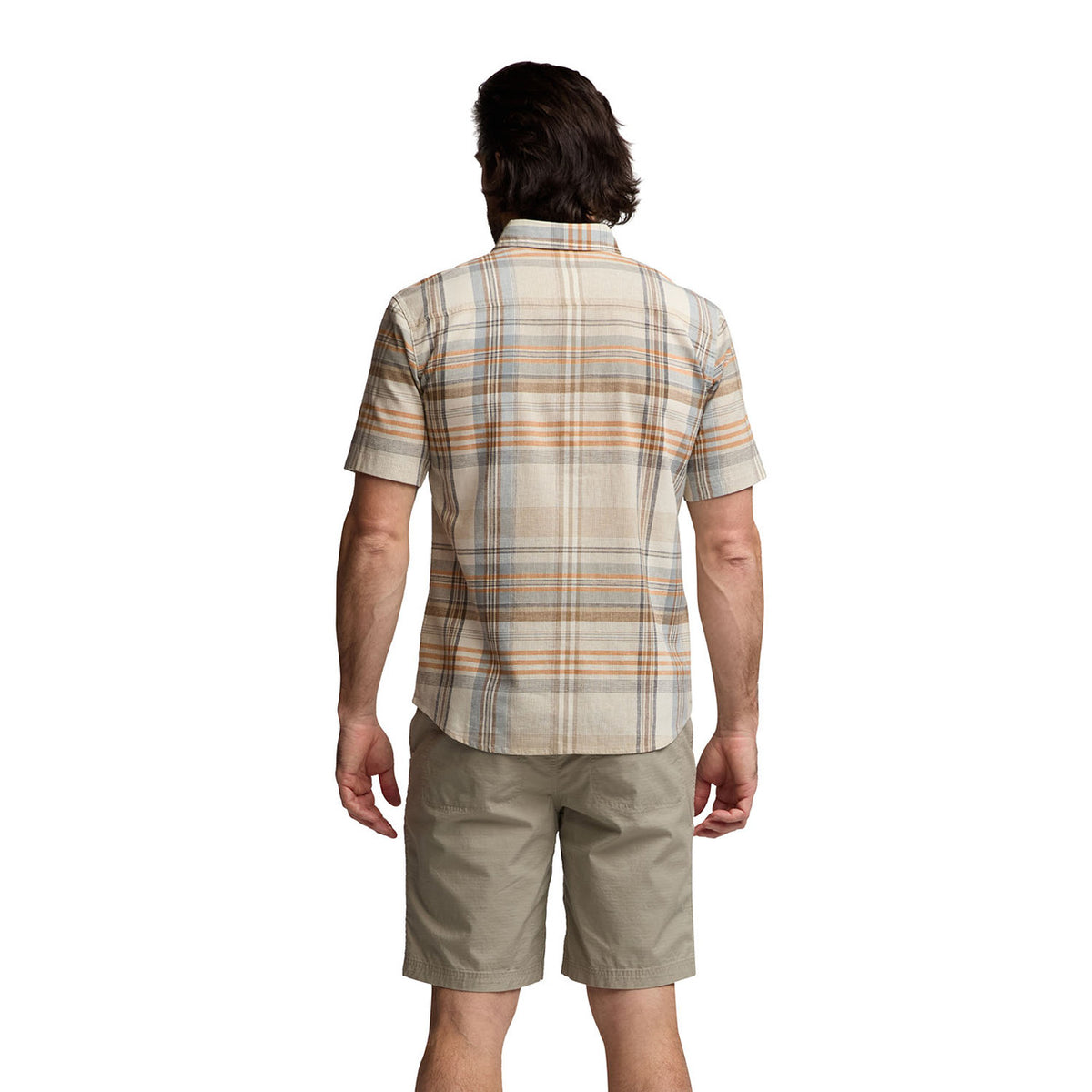 Ambary Short-Sleeve Shirt Back Model Image in Ember Spring Plaid
