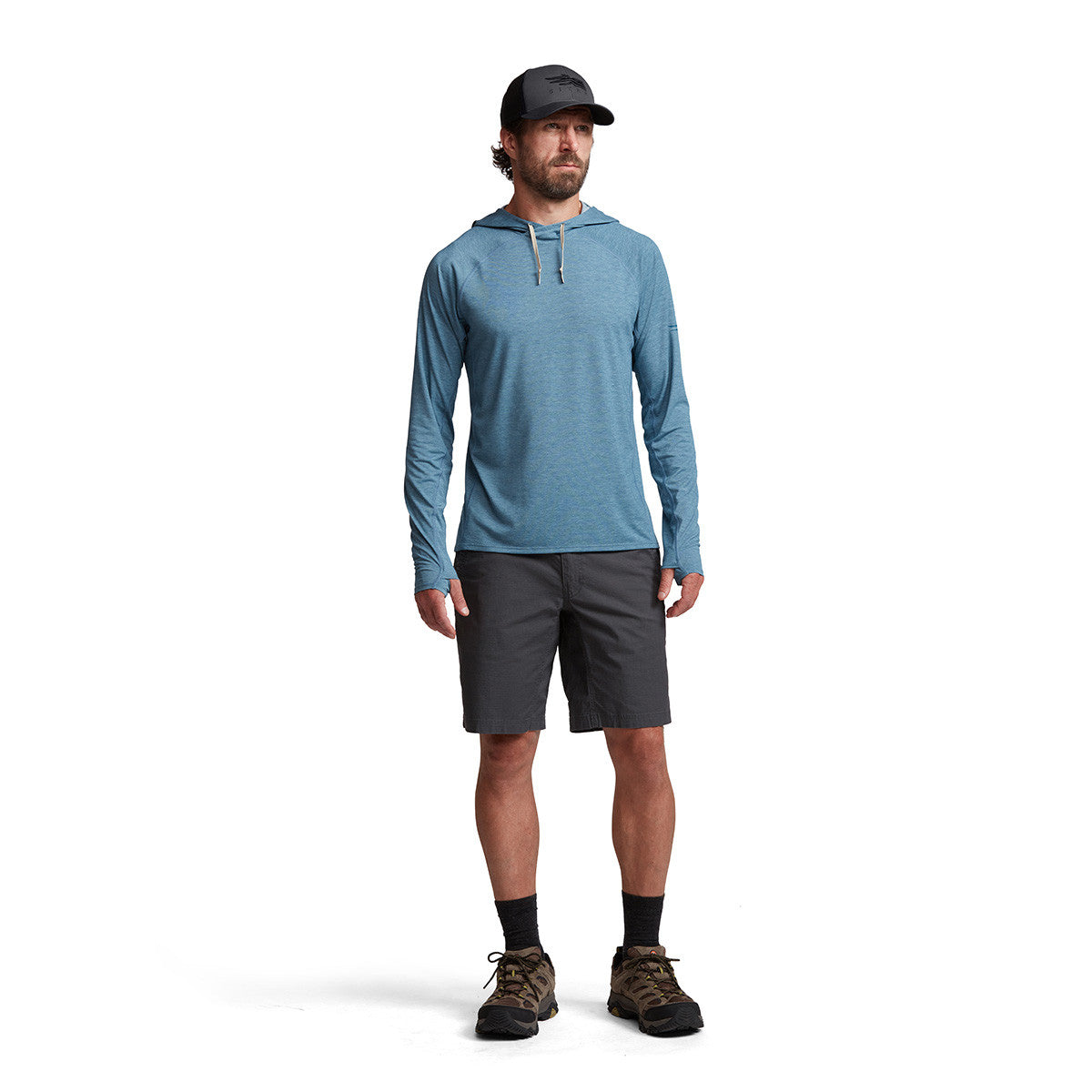 Sitka Radiant Hoodie Front Model Image in Pacific