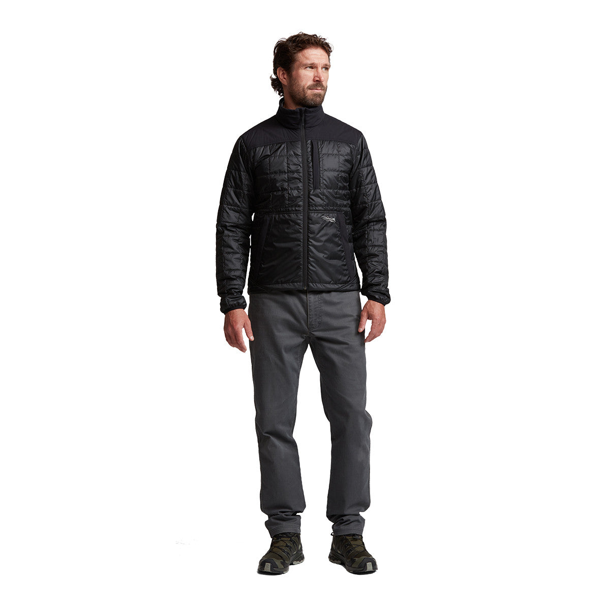 Sitka Lowland Jacket Front Model Image in Sitka Black