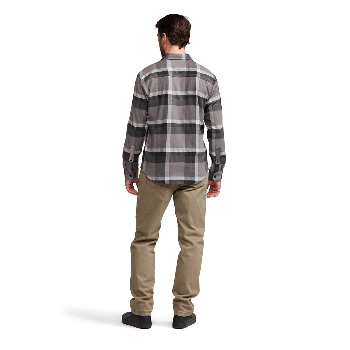 Sitka Ashland Light Weight Flannel Back Model Image in Woodsmoke Fall Plaid