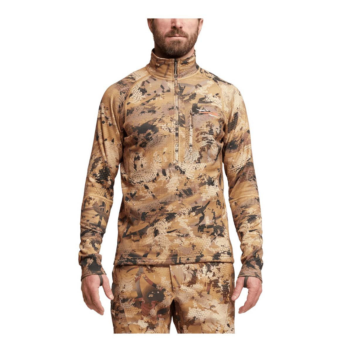 Sitka Grinder Zip-T Front Model Image in Marsh