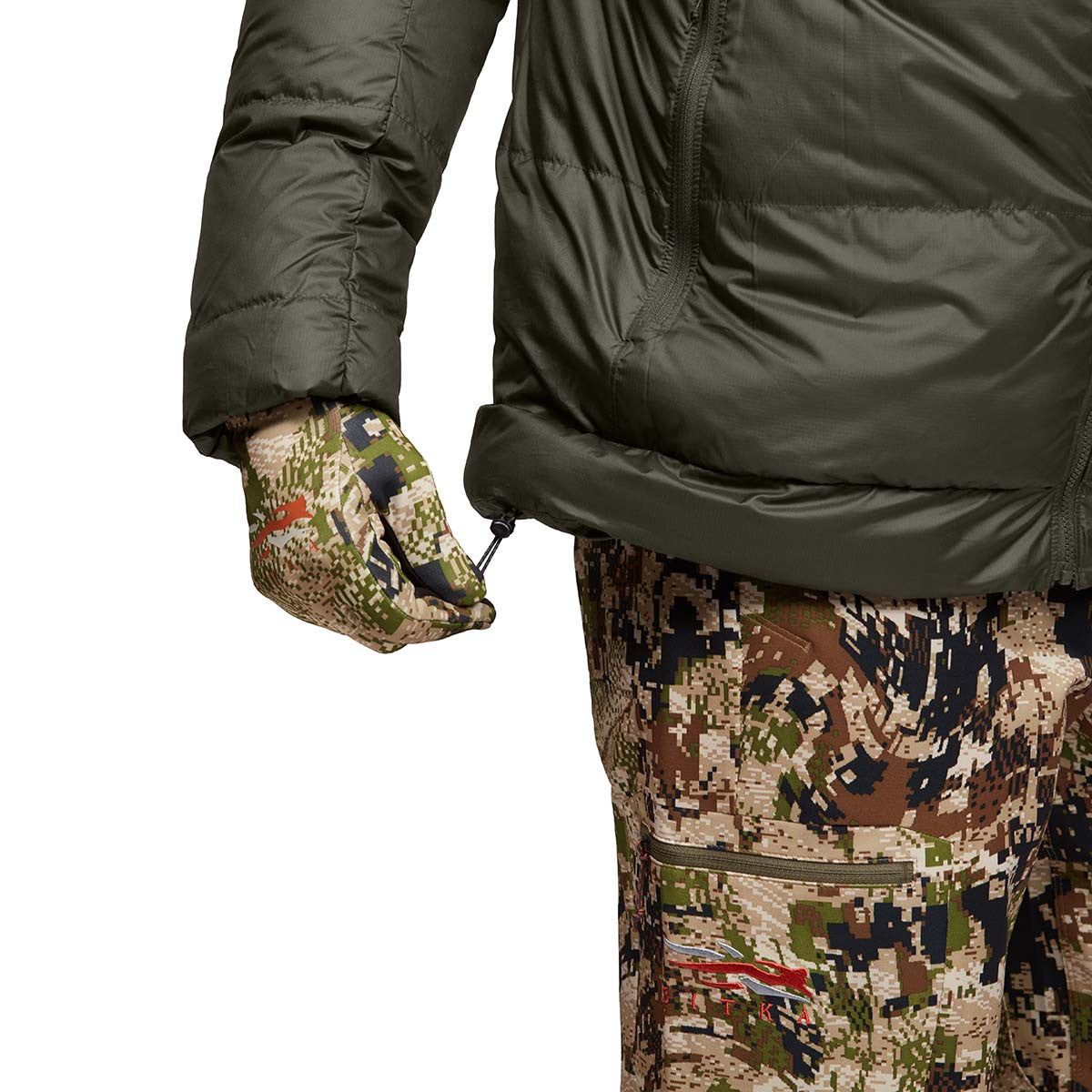 Sitka Kelvin HyperDown Jacket Adjustable Hem Image in Deep Lichen
