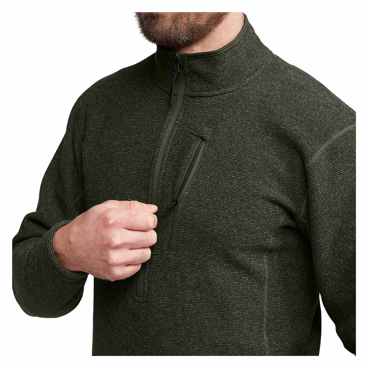 Sitka Snowcrest Half-Zip Fleece Pullover Front Zipper Image in Hemlock Green Heather
