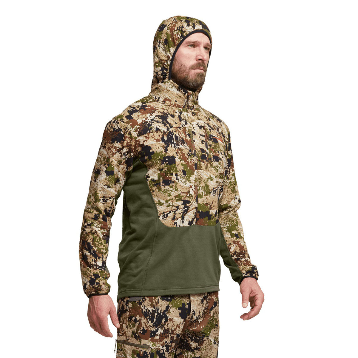 Sitka Ambient 75 Hoodie Front Hood Up Image in Subalpine