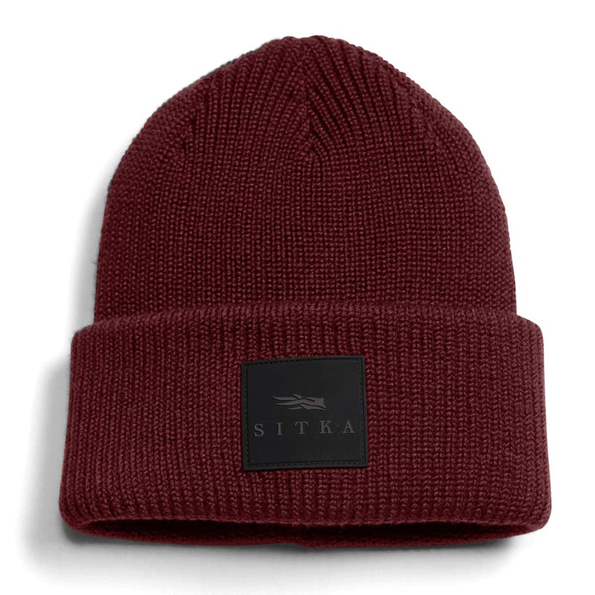 Sitka Double Cuff Acrylic Knit Beanie Image in Dark Red