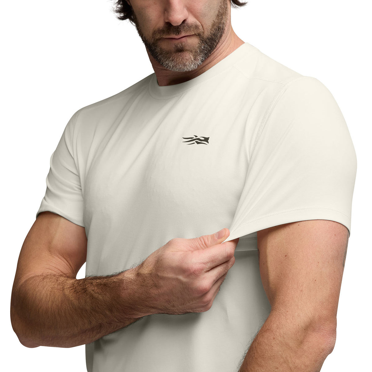 Sitka Radiant Short-Sleeve Crew Model Sleeve Image in Ivory