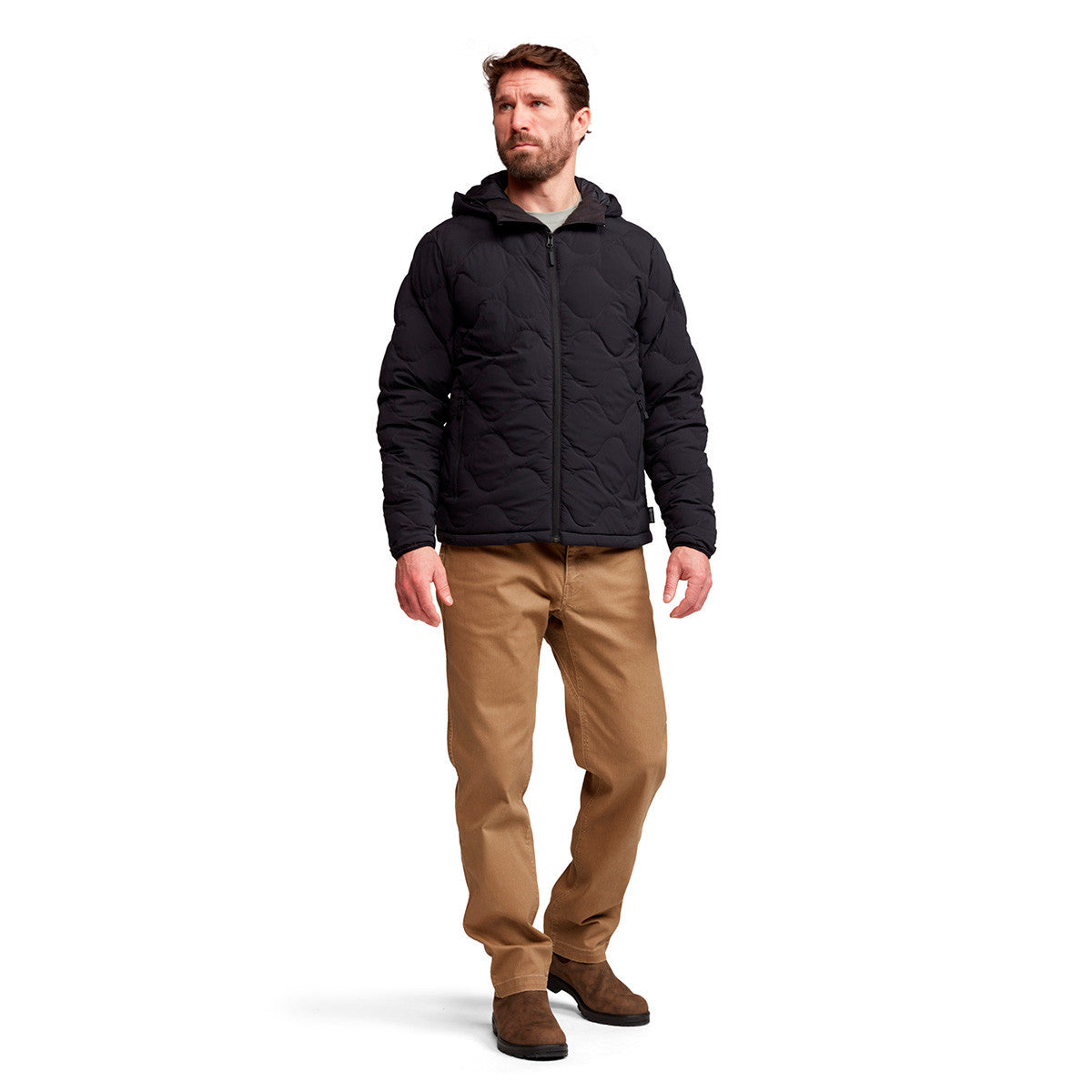 Sitka Ridgeland Hooded Jacket Model Front Image in Sitka Black
