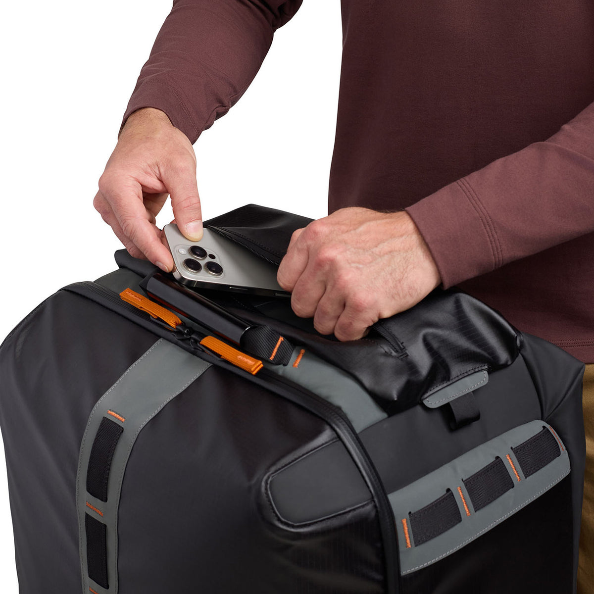 Top Pocket Image of the Sitka Drifter Roller 140L Travel Bag