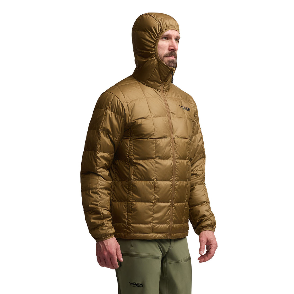 Sitka MicroDown Hooded Jacket Model Image with Hood Up
