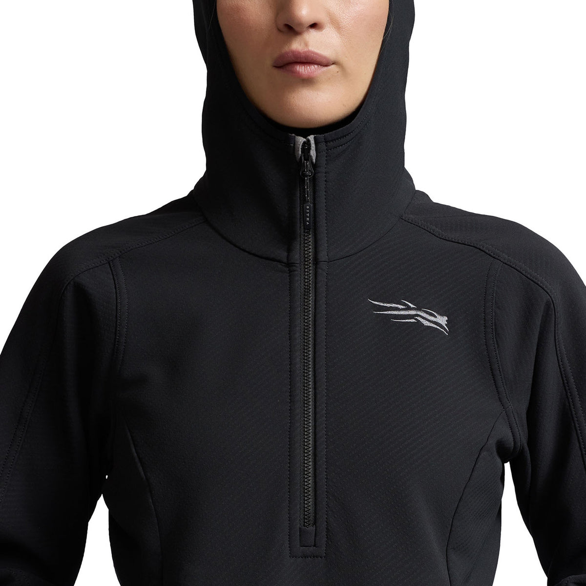 Neck and Hood Image of the Sitka Women's Alpha Fleece Hoodie.