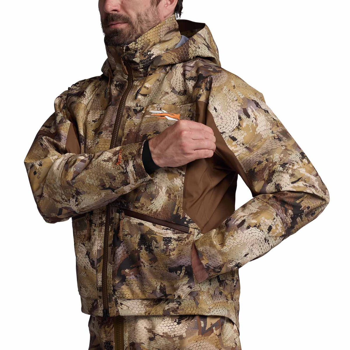 Side Model Image of the Sitka Delta Wading Jacket.