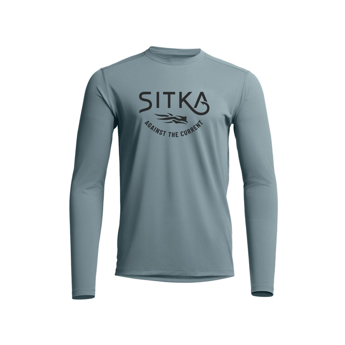 Image of the Sitka Radiant Graphic Long Sleeve Crew in Gravel Blue Hooked