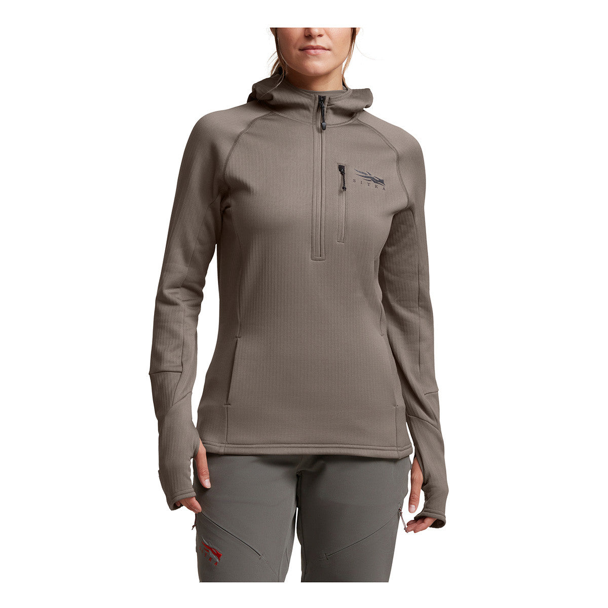 Women's Fanatic Hoodie Front Model Image in Hawk