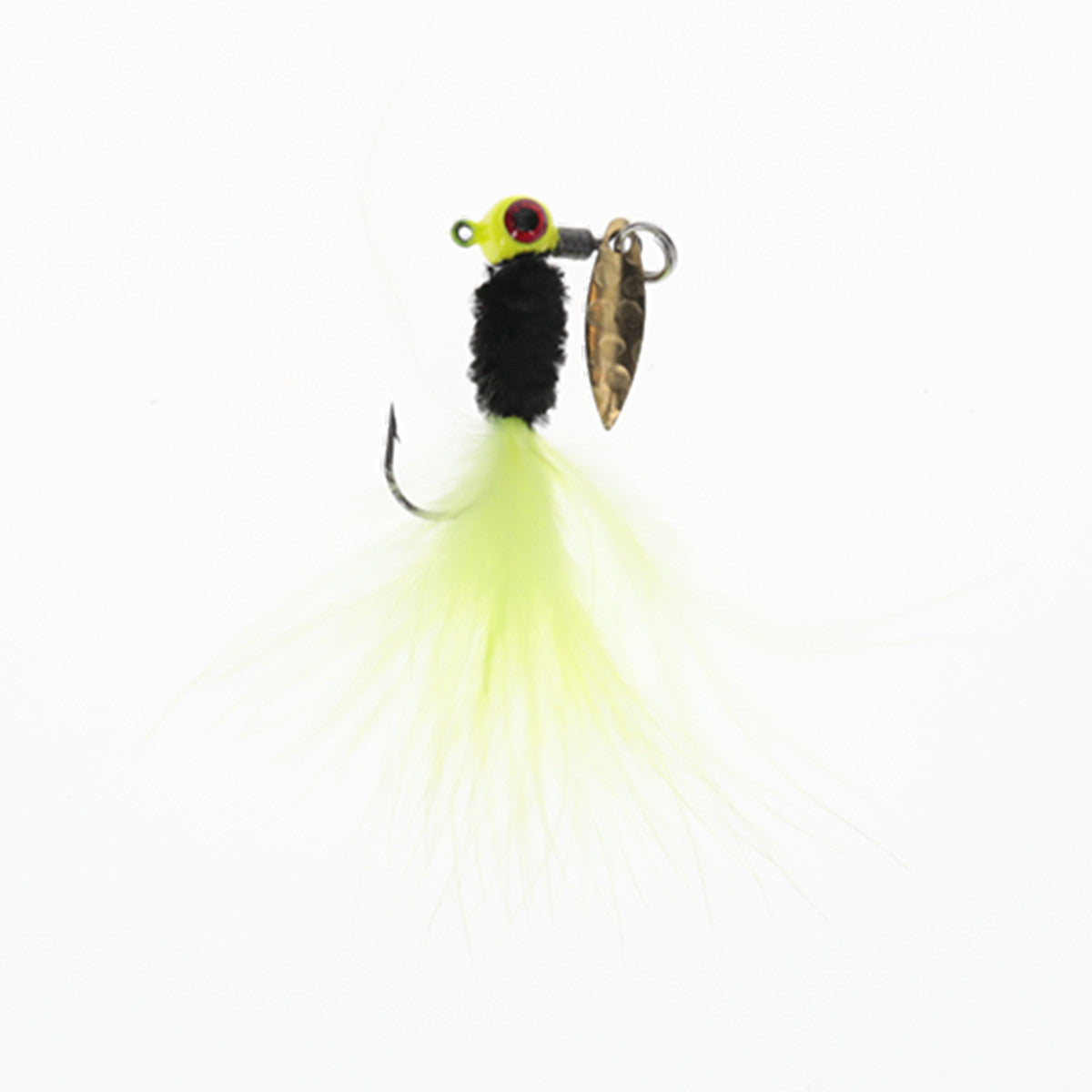 Image of the Strike King Maribou Sausage Spin Jig in Tuxedo Black Chartreuse