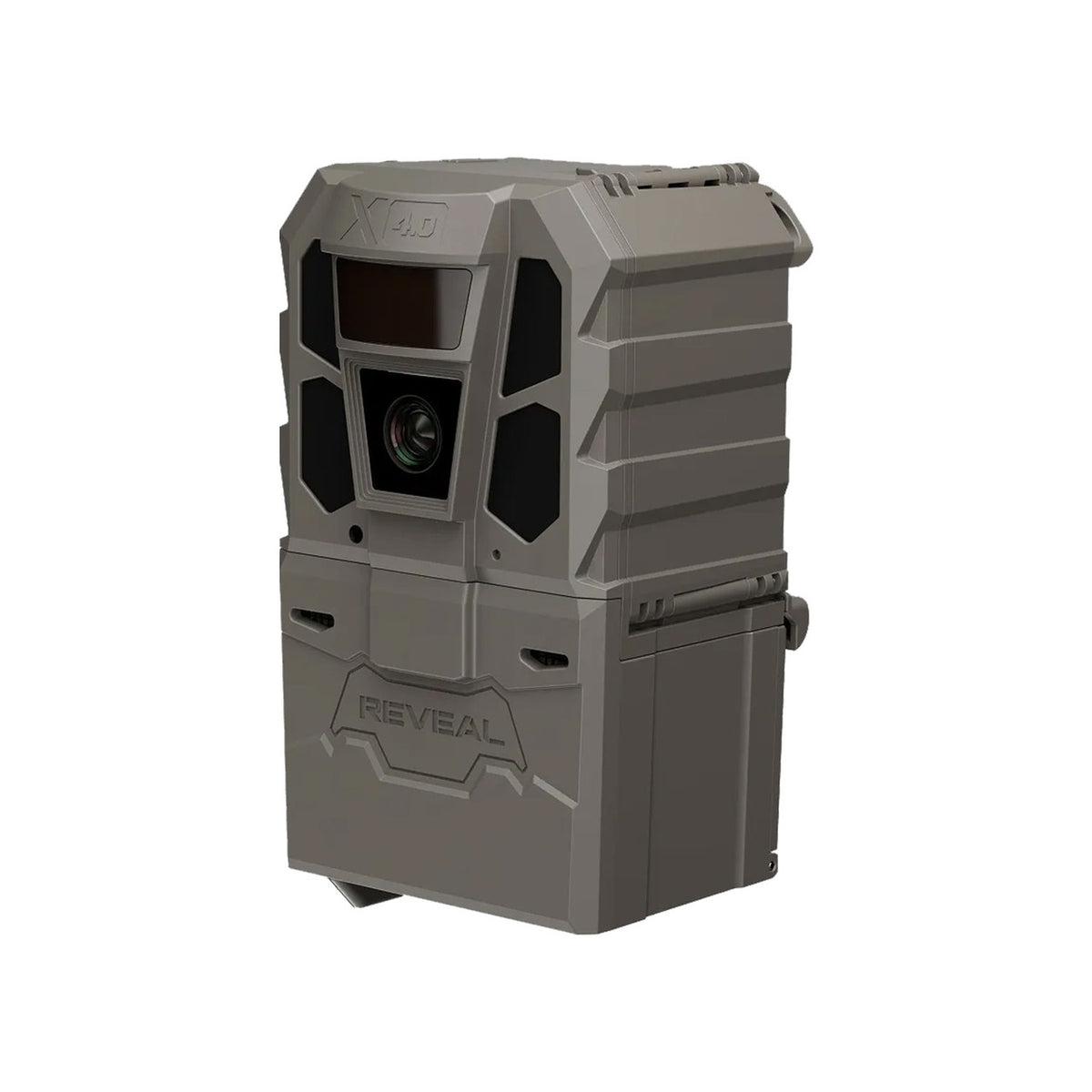 Tilted image of the Tactacam Reveal X 4.0 Camera.