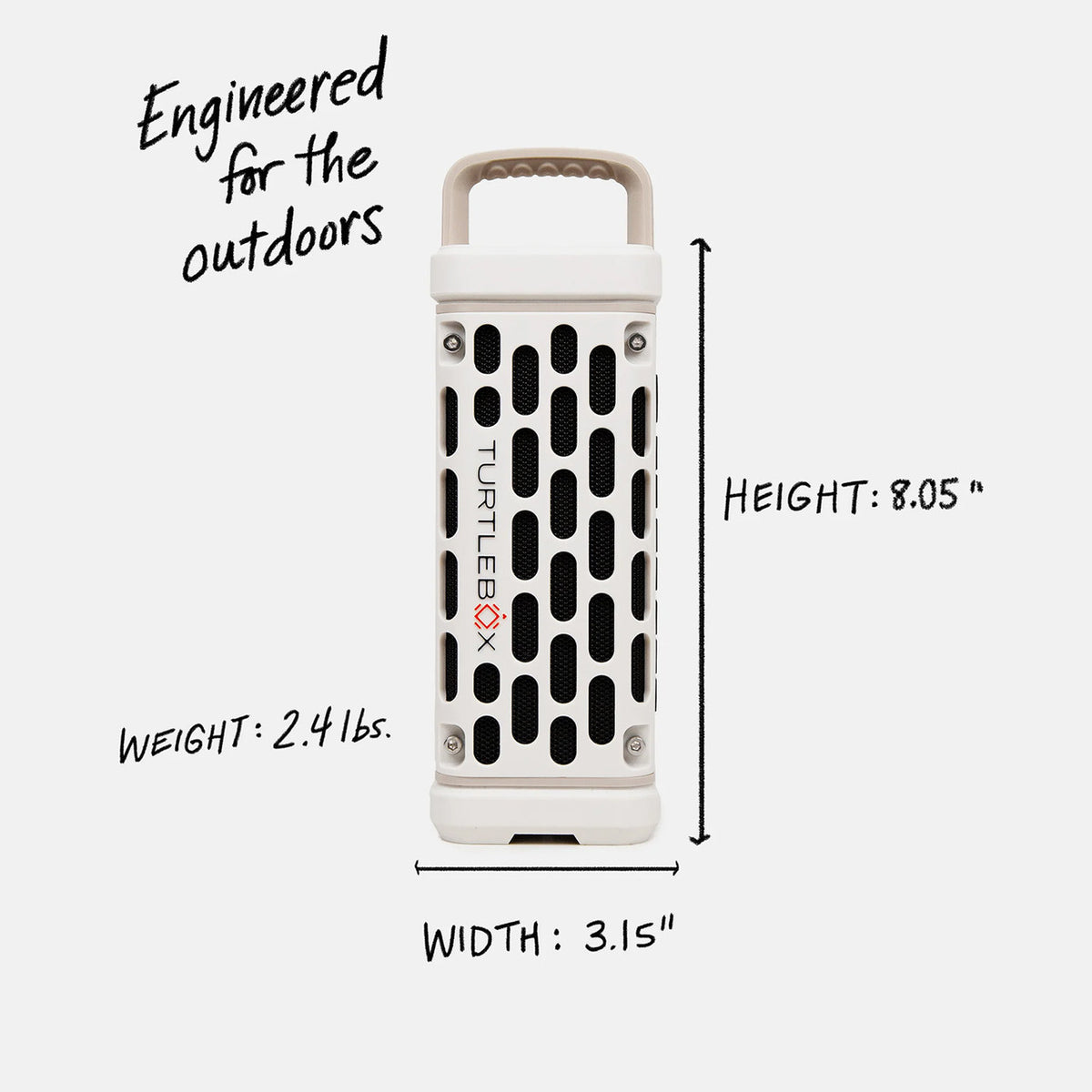 Specifications Image of the Turtlebox Ranger Bluetooth Speaker.