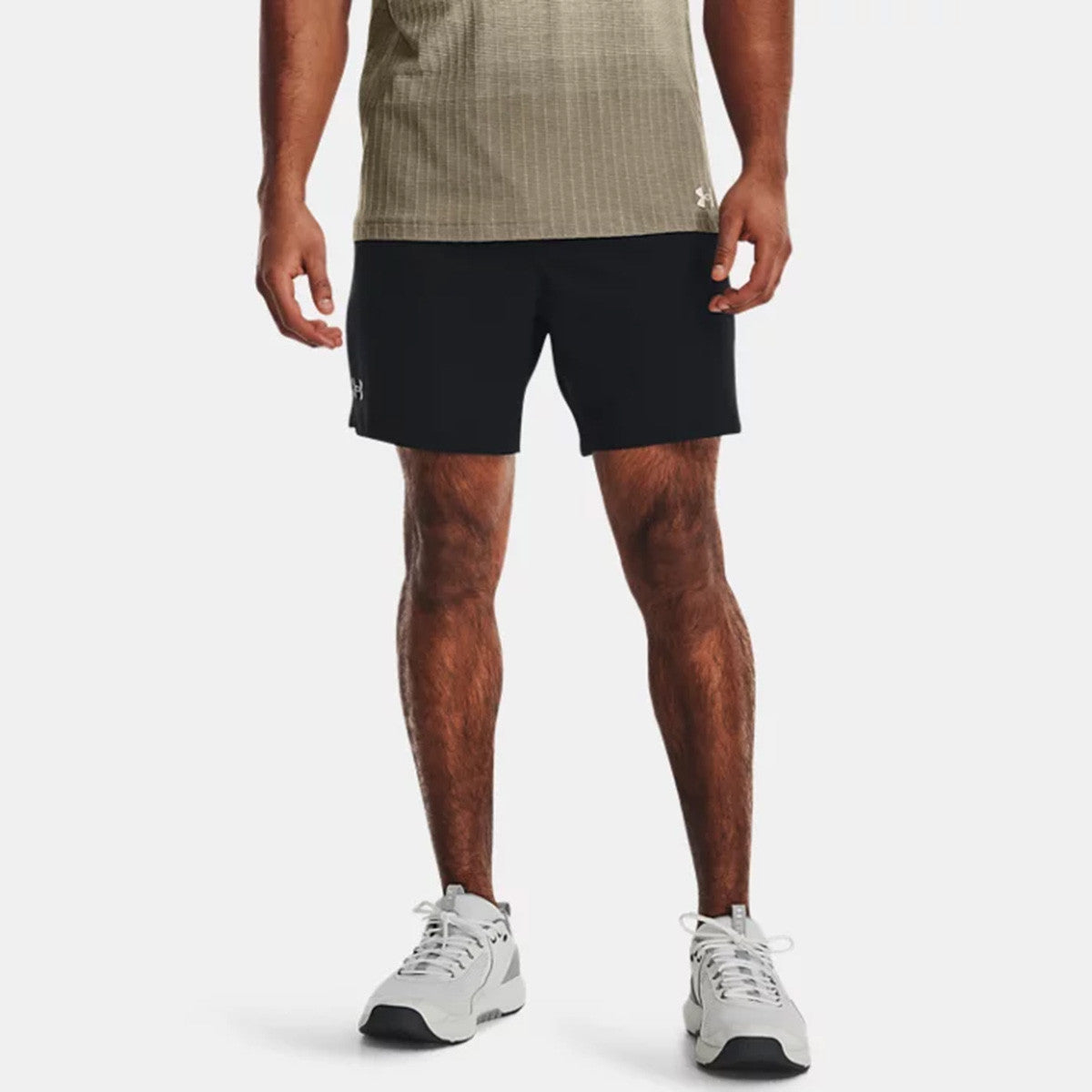 Under Armour Vanish Woven 6" Shorts Front Model Image in Black