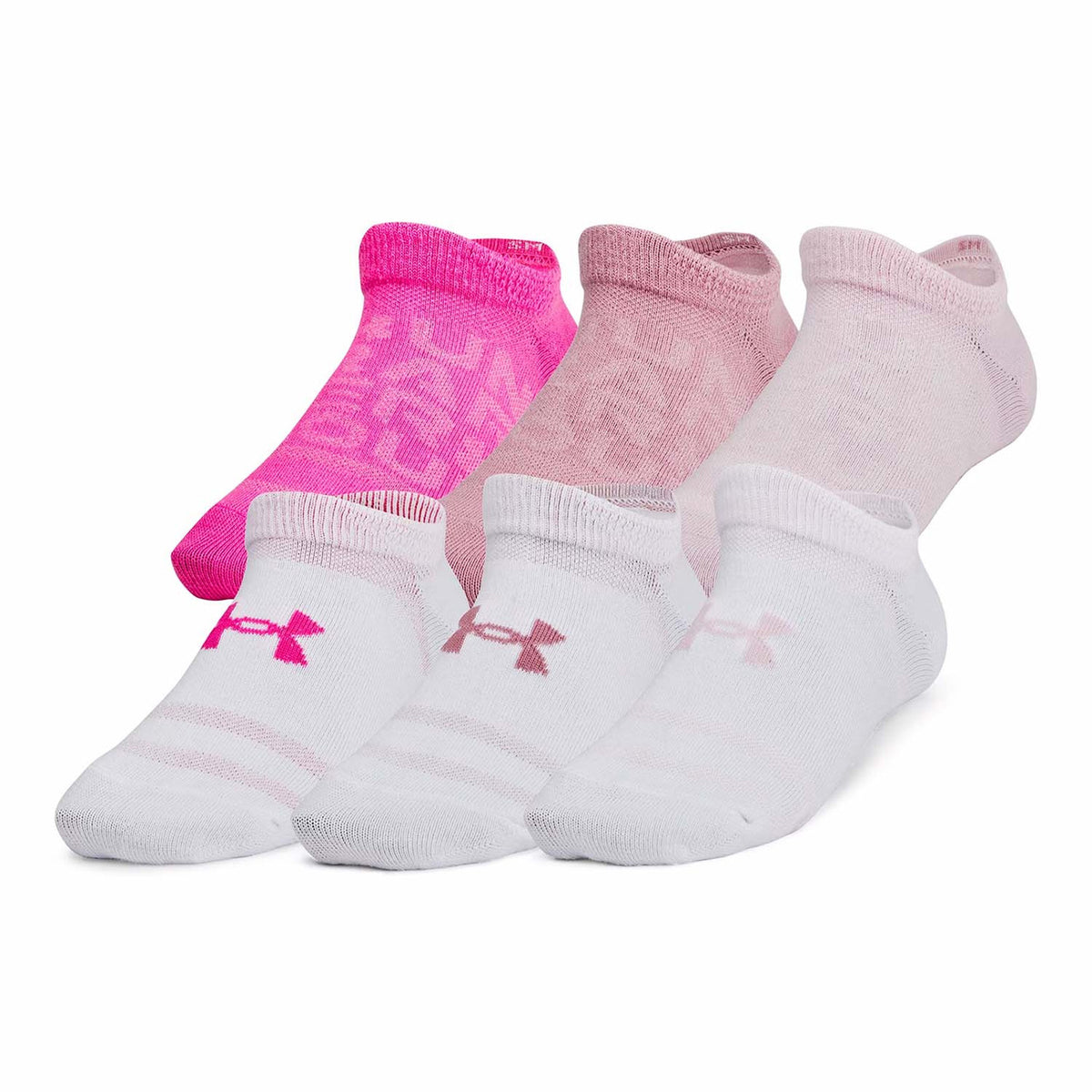 Under Armour Youth Essential No Show Socks - 6 Pack - Rebel Pink-White