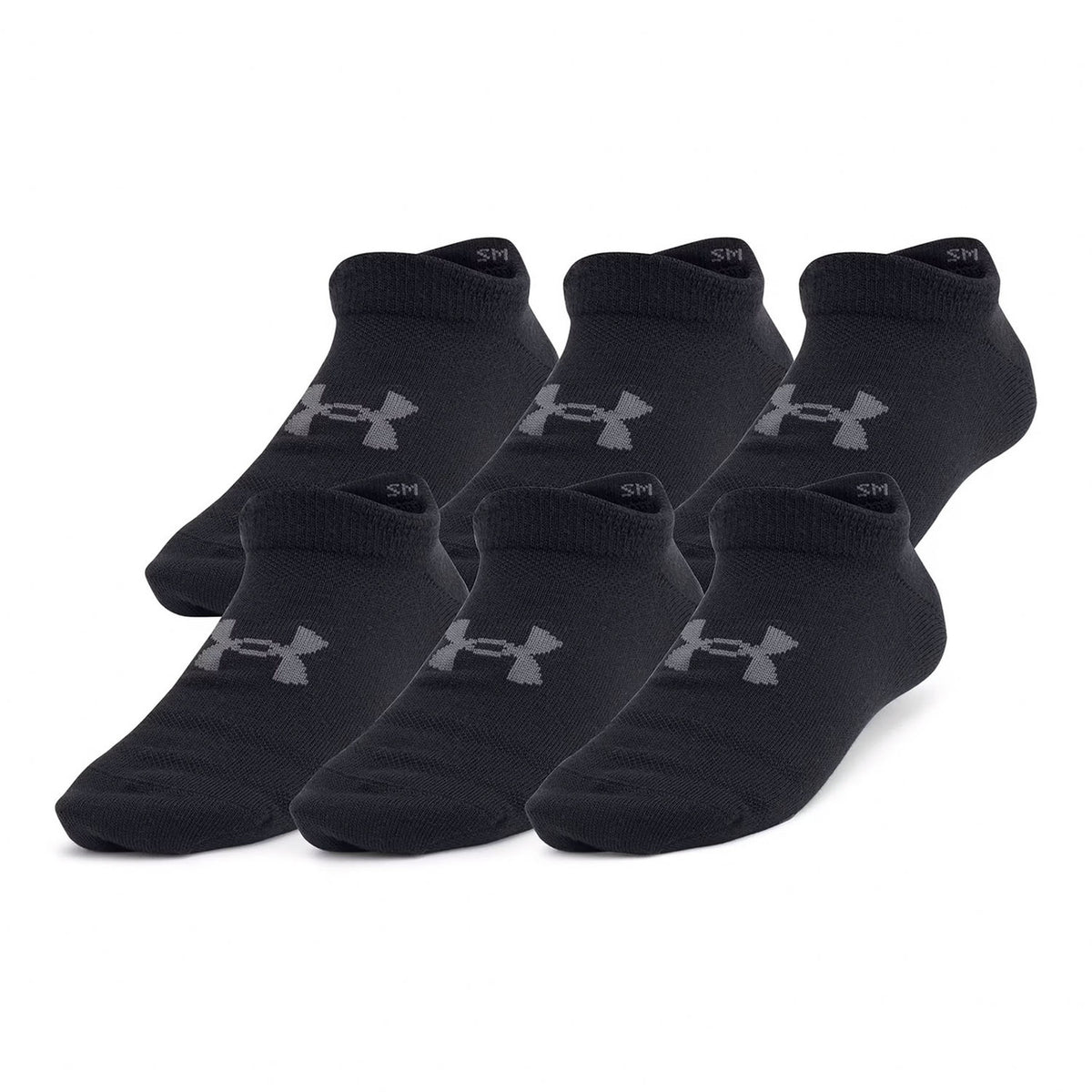 Under Armour Youth Essential No Show Socks - 6 Pack - Black-Castlerock