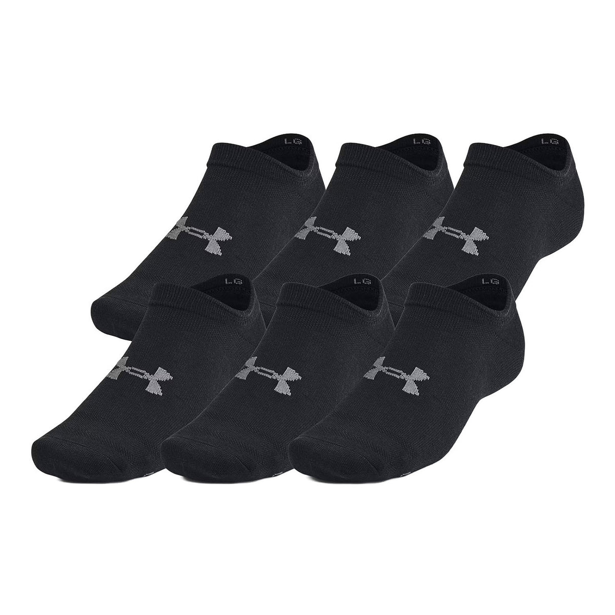 Under Armour Unisex Essential No-Show Socks, 6 Pack Image in Black